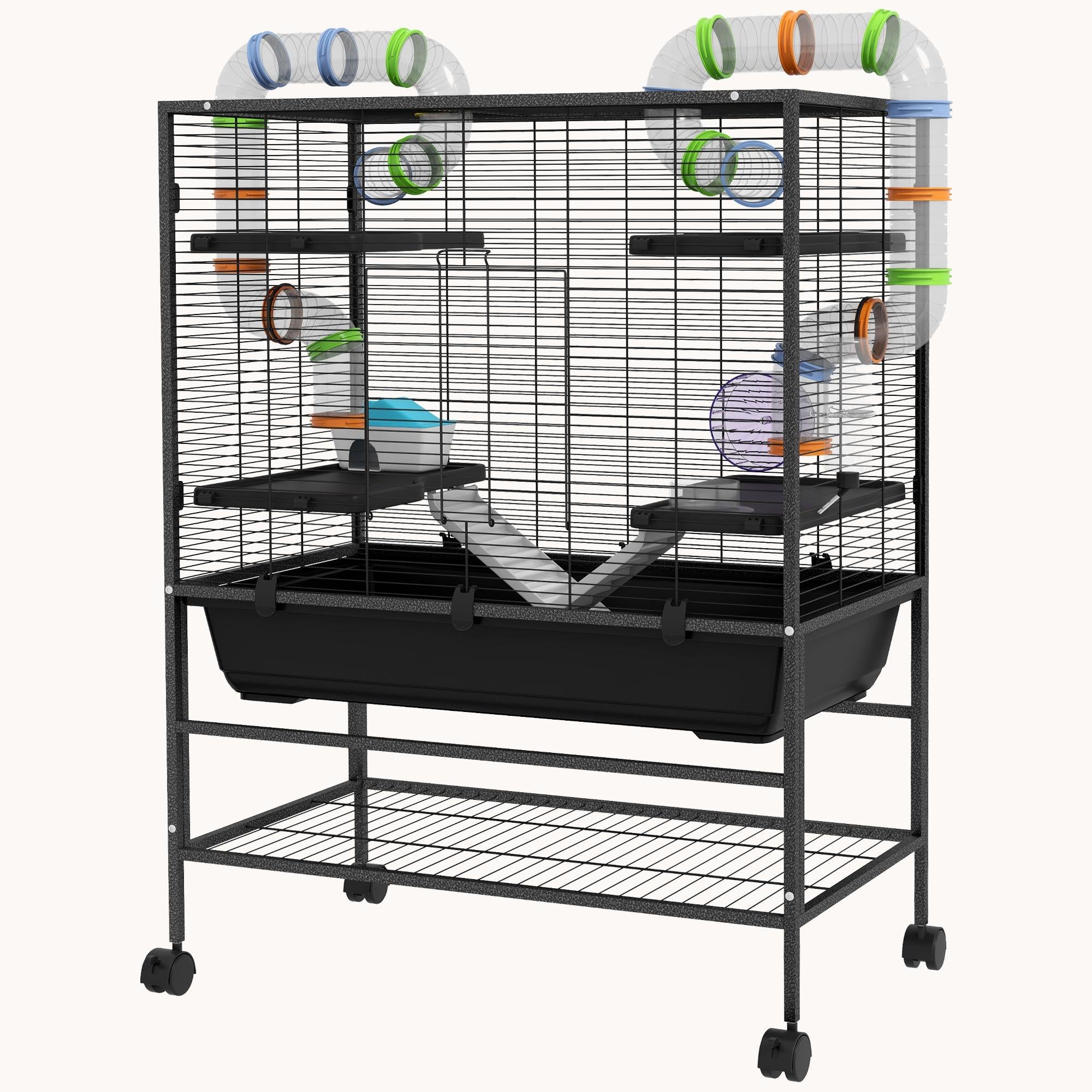 pawhut-grande-cage-hamster-81-cm-avec-tag-re-et-tubes-noire image 3
