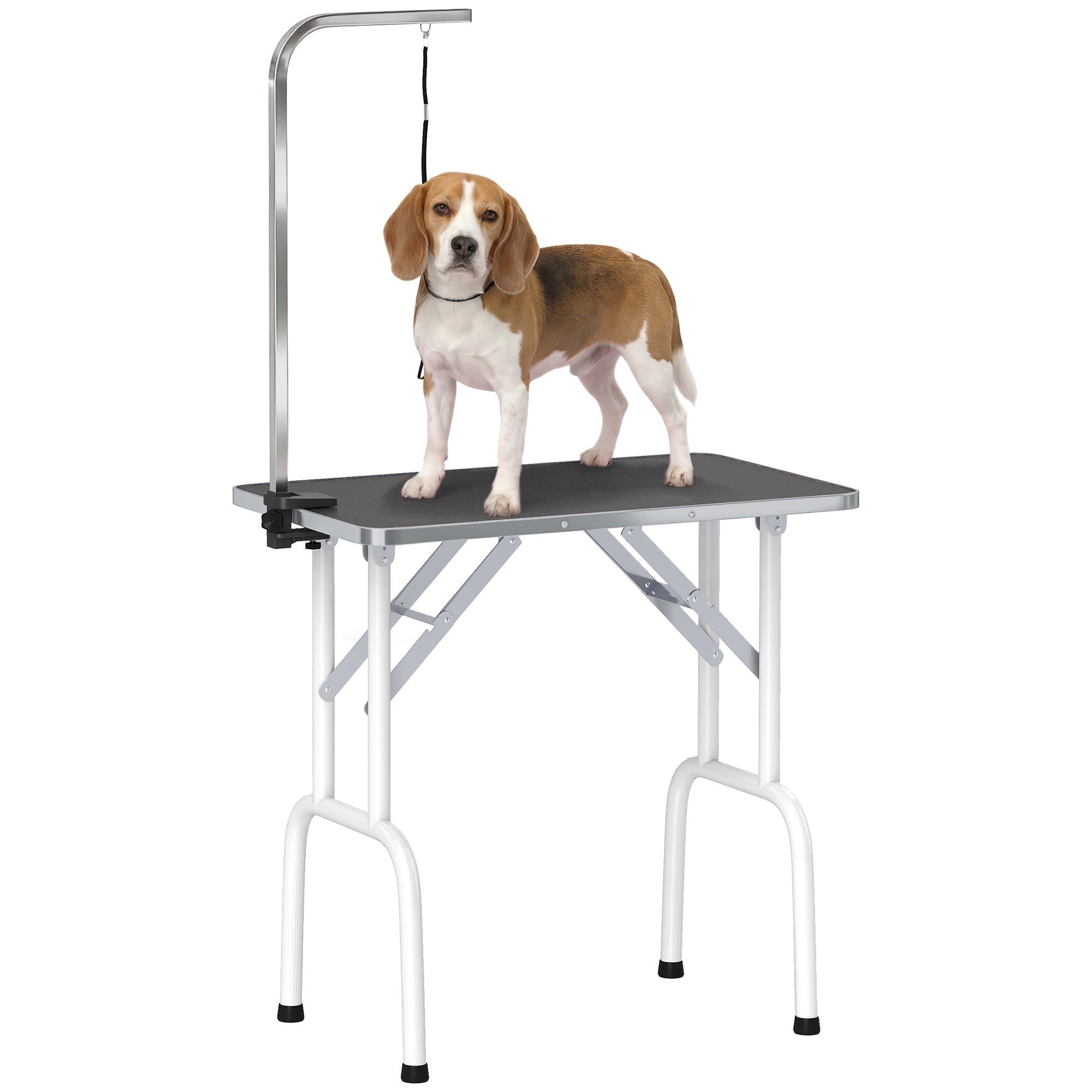pawhut-table-de-toilettage-pliable-32-avec-bras-r-glable-dessus-antid-rapant-noi image 1