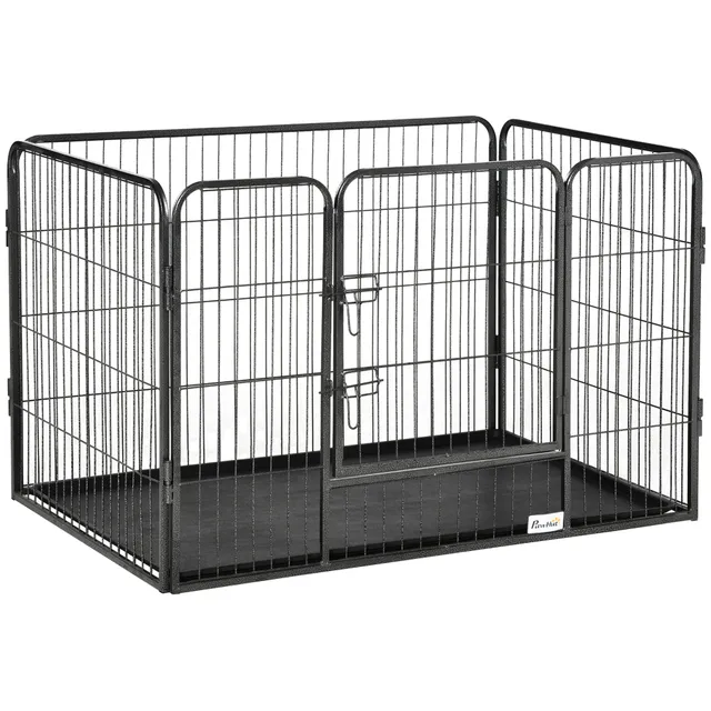 pawhut-parc-pour-chiens-4-panneaux-avec-porte-et-plateau-int-rieur-ext-rieur-gri image 1