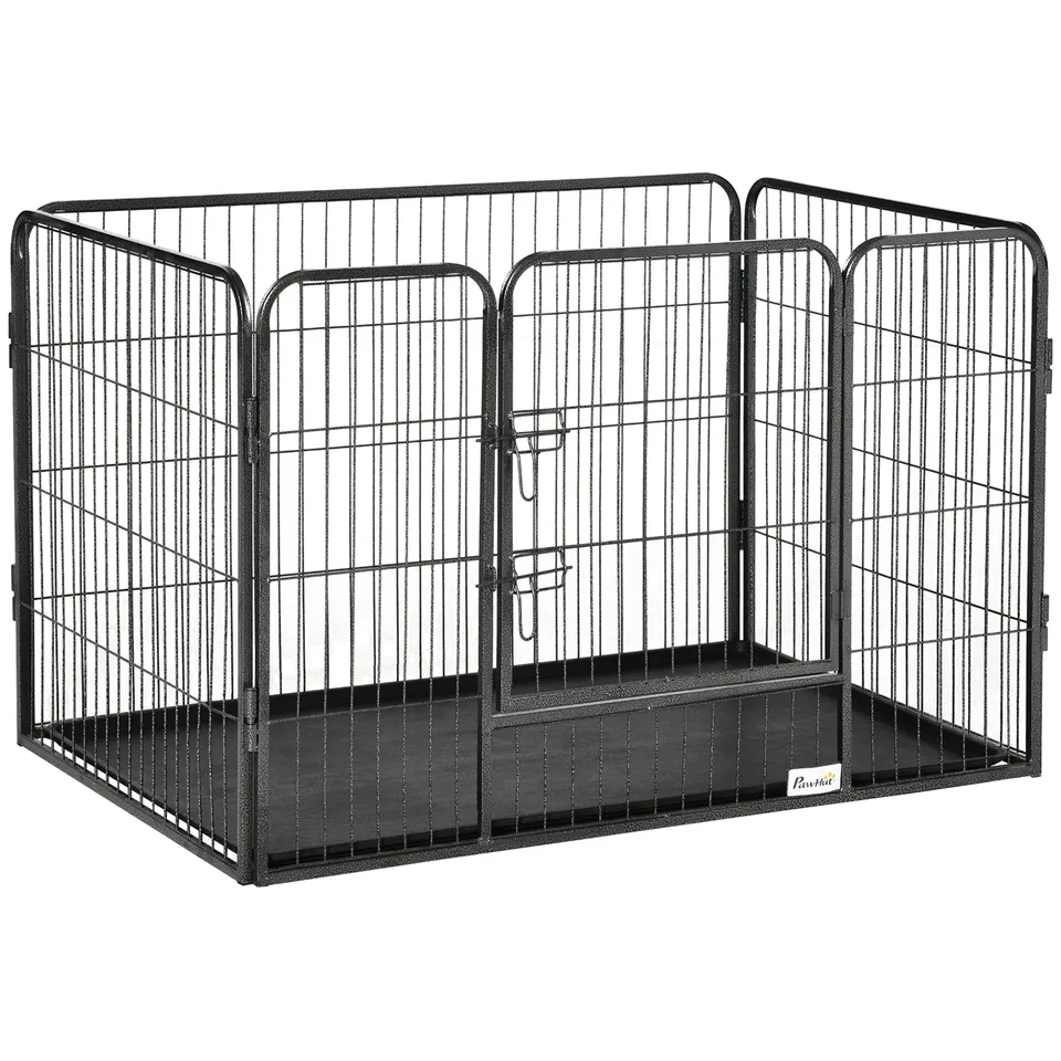 pawhut-parc-pour-chiens-4-panneaux-avec-porte-et-plateau-int-rieur-ext-rieur-gri image 1