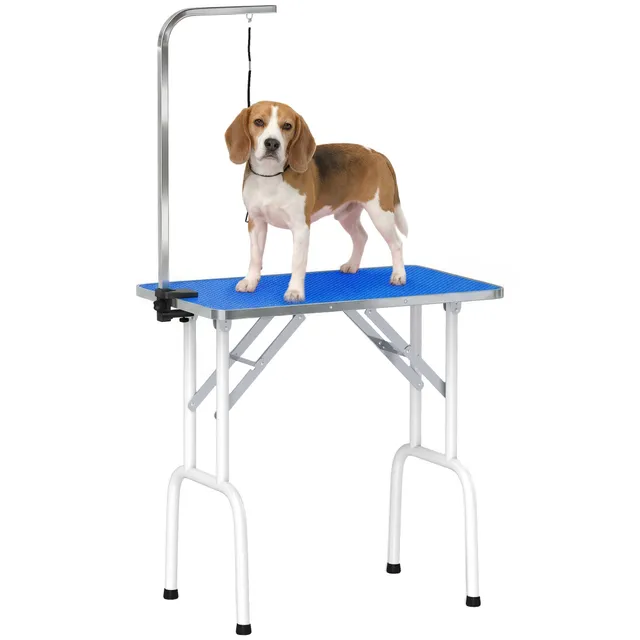 pawhut-table-de-toilettage-pliable-32-avec-bras-r-glable-et-dessus-antid-rapant- image 1