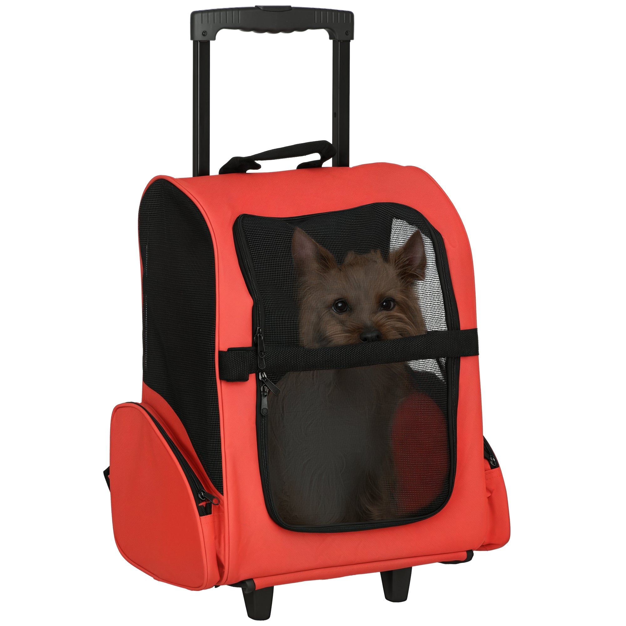pawhut-sac-dos-transport-chat-roulettes-trolley-t-lescopique-42-x-25-x-55-cm-rou image 1