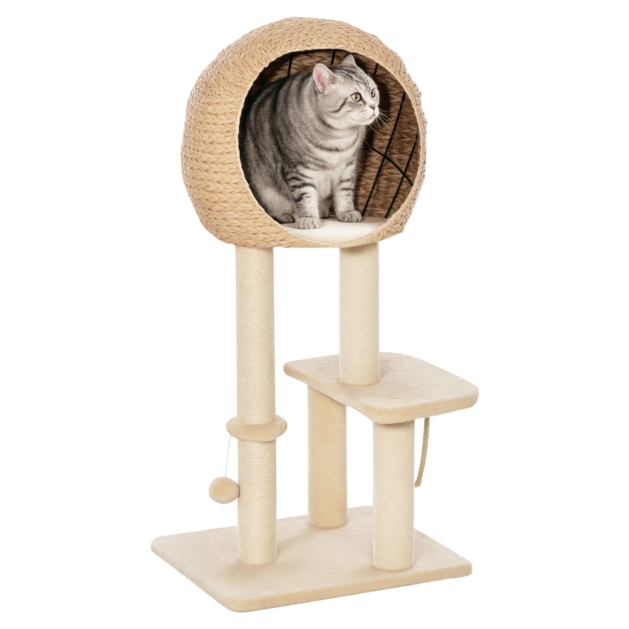 pawhut-arbre-chat-multi-niveaux-99-cm-avec-griffoir-sisal-et-maison image 1