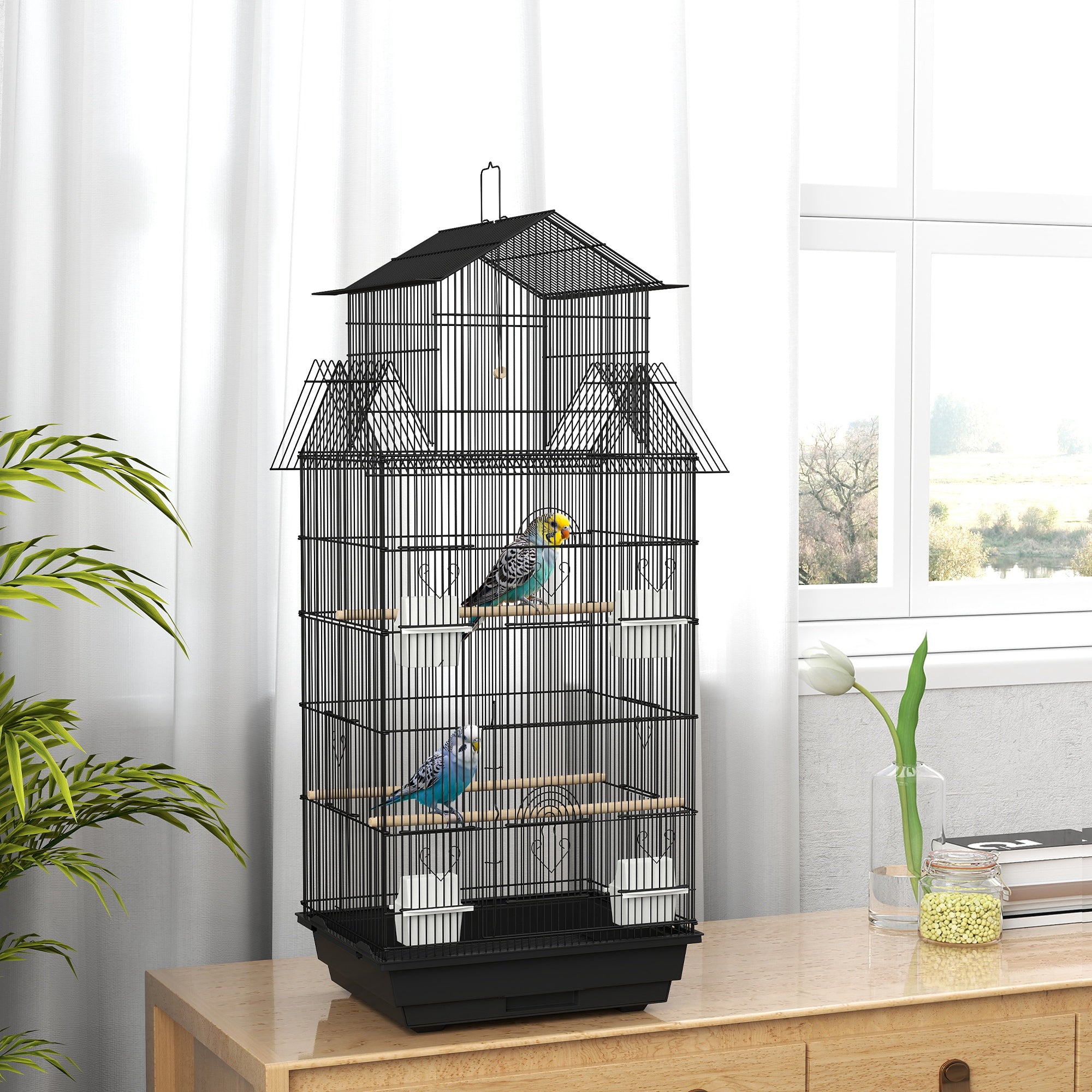 pawhut-cage-oiseau-acier-avec-acc-s-facile-pour-perruches-43-x-32-5-x-104-cm image 4