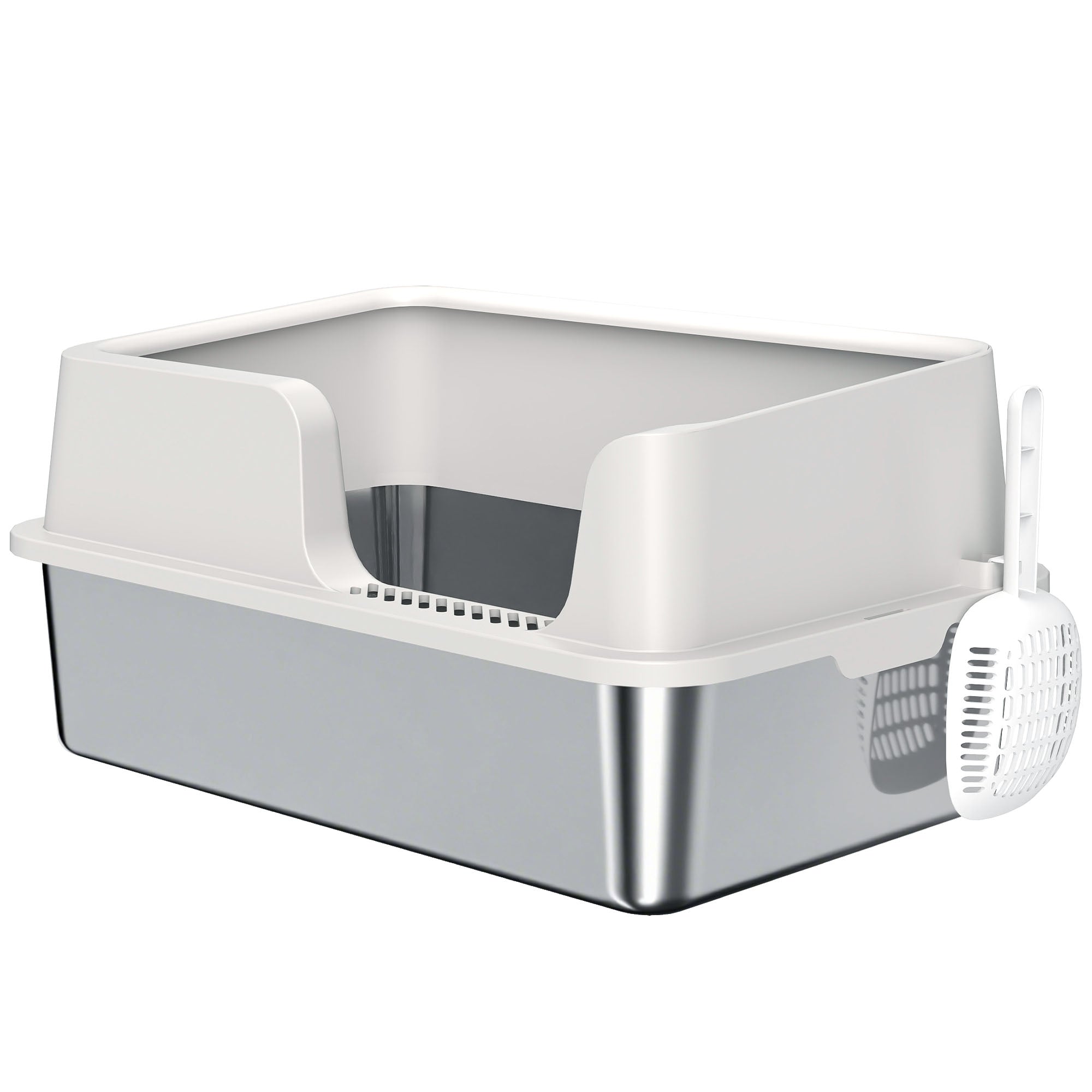 pawhut-bac-liti-re-inox-extra-large-avec-couvercle-et-pelle-gris-clair image 2