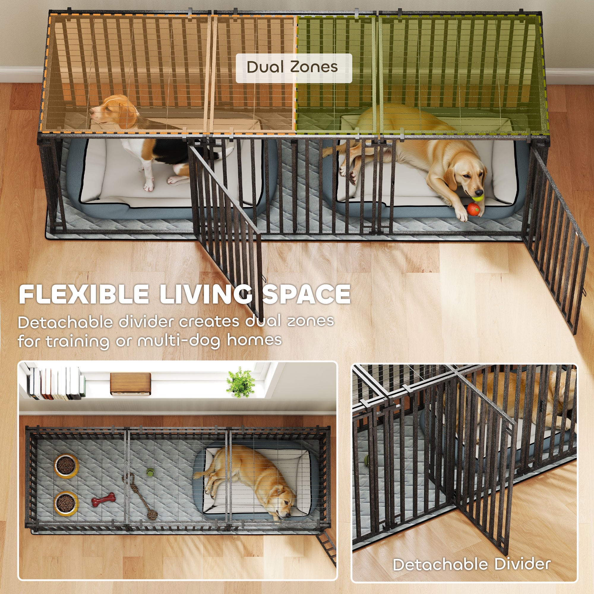 pawhut-cage-chien-robuste-m-tal-83-avec-s-parateur-et-tapis-noir image 7