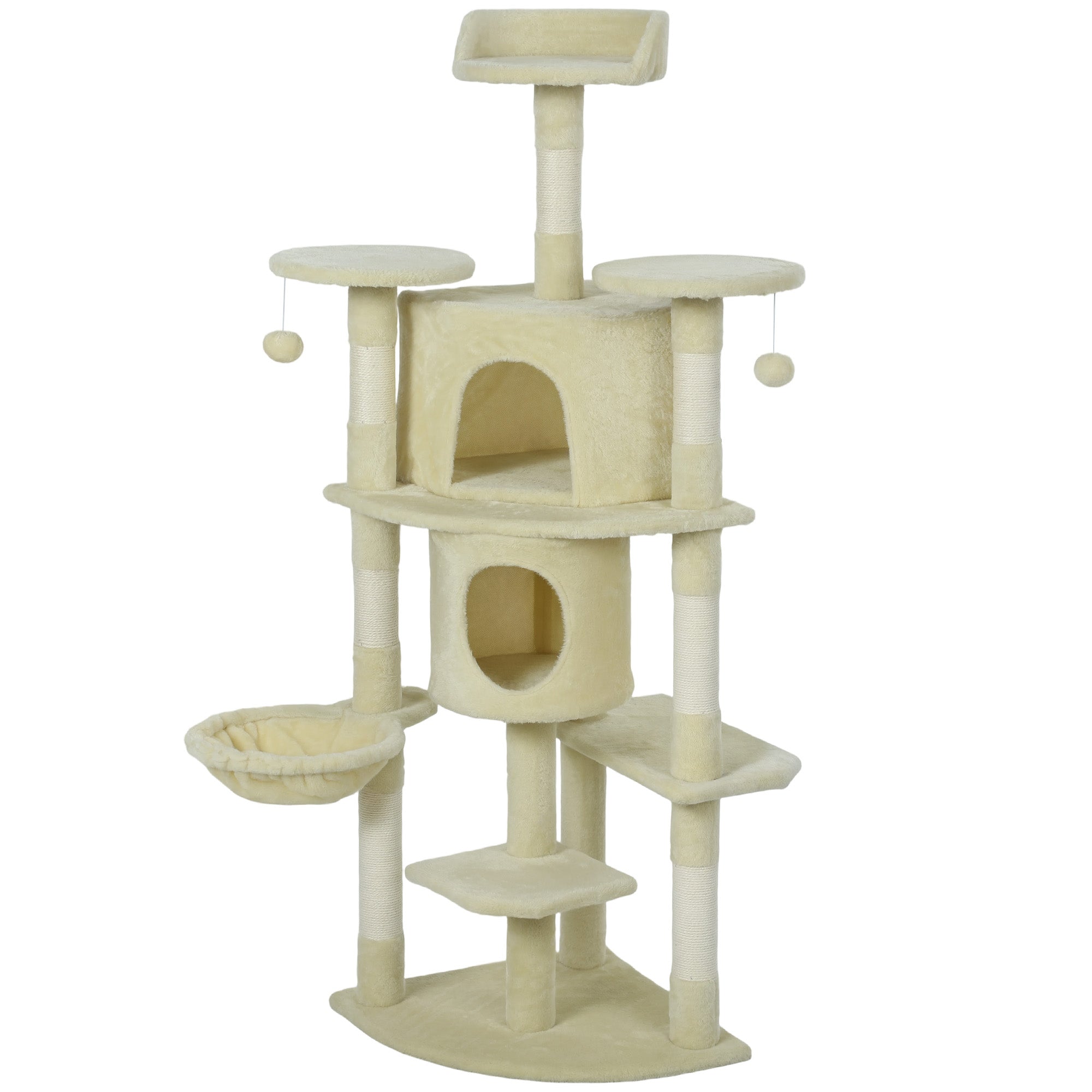 pawhut-arbre-chat-157-cm-2-niches-hamac-et-perchoirs-beige image 2