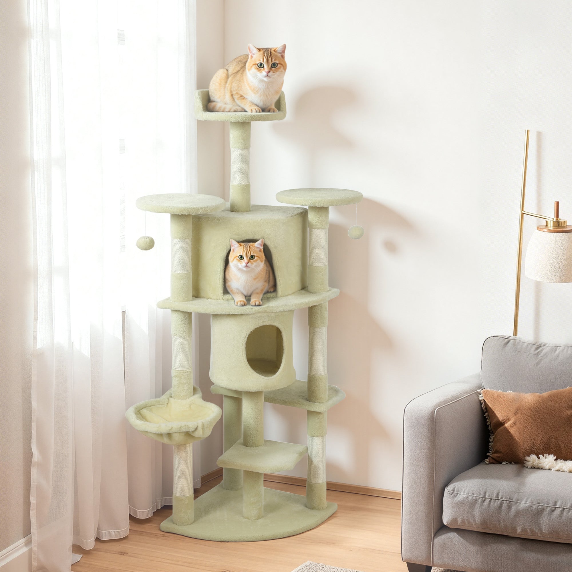 pawhut-arbre-chat-157-cm-2-niches-hamac-et-perchoirs-beige image 4