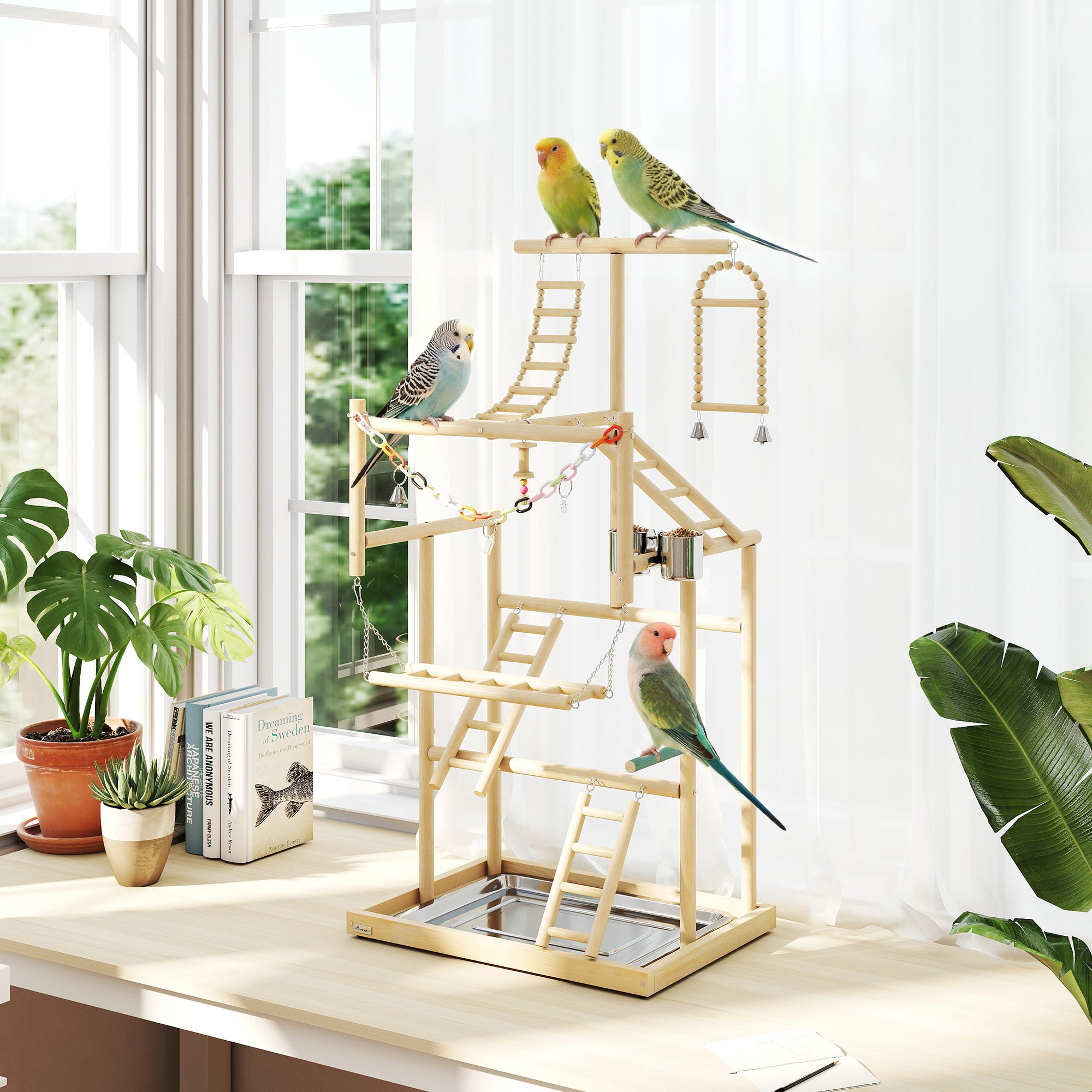 pawhut-aire-de-jeu-perroquet-en-bois-95-cm-avec-chelles-jouet-cha-ne-et-mangeoir image 3