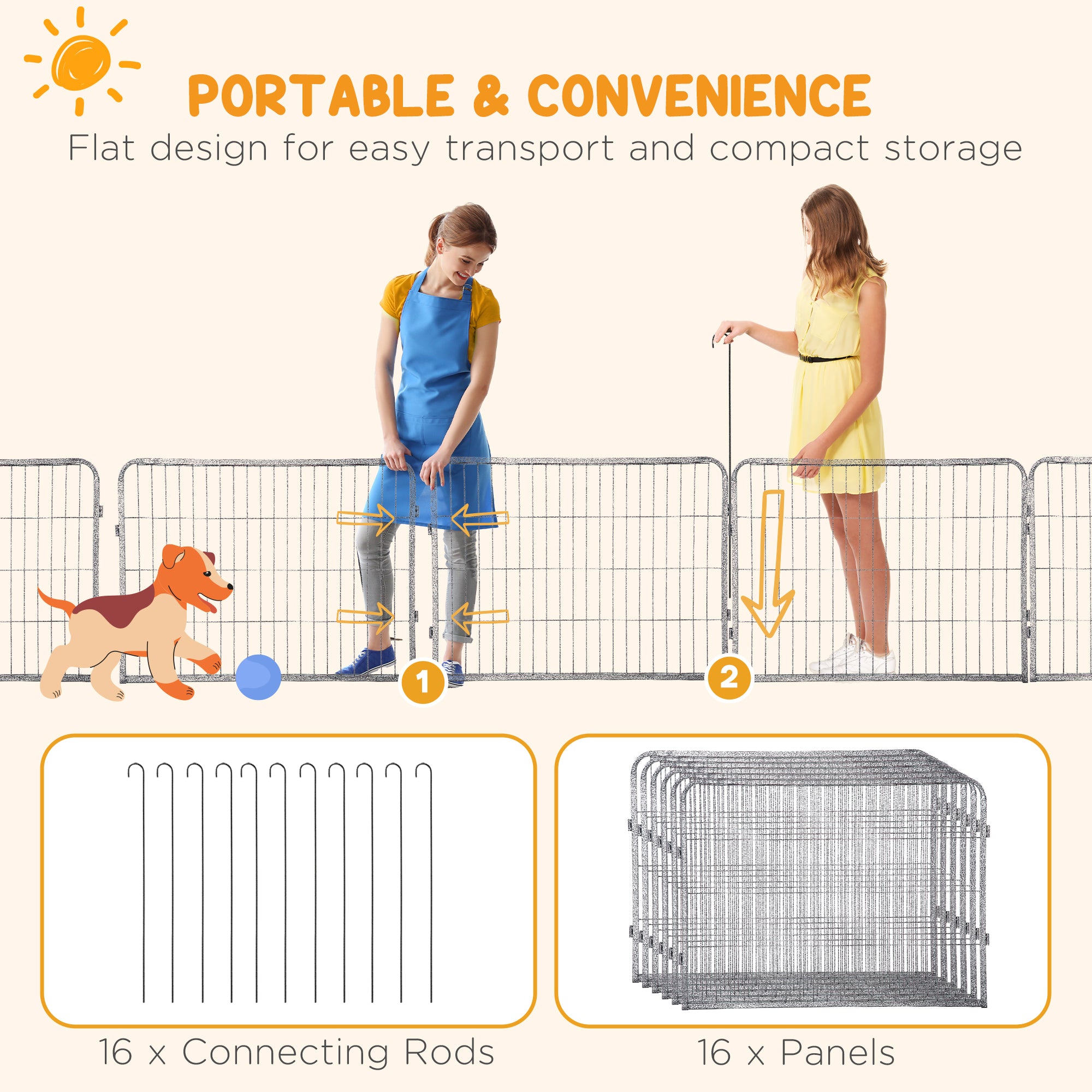 pawhut-parc-pour-chien-16-panneaux-m-tal-60-cm-haut-enclos-int-rieur-ext-rieur image 8