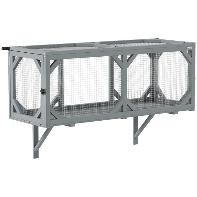 pawhut-tunnel-catio-mural-en-bois-avec-2-portes-et-design-extensible-gris image 1