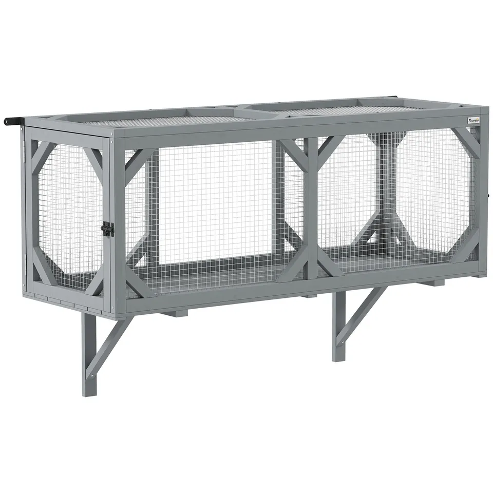 pawhut-tunnel-catio-mural-en-bois-avec-2-portes-et-design-extensible-gris image 1