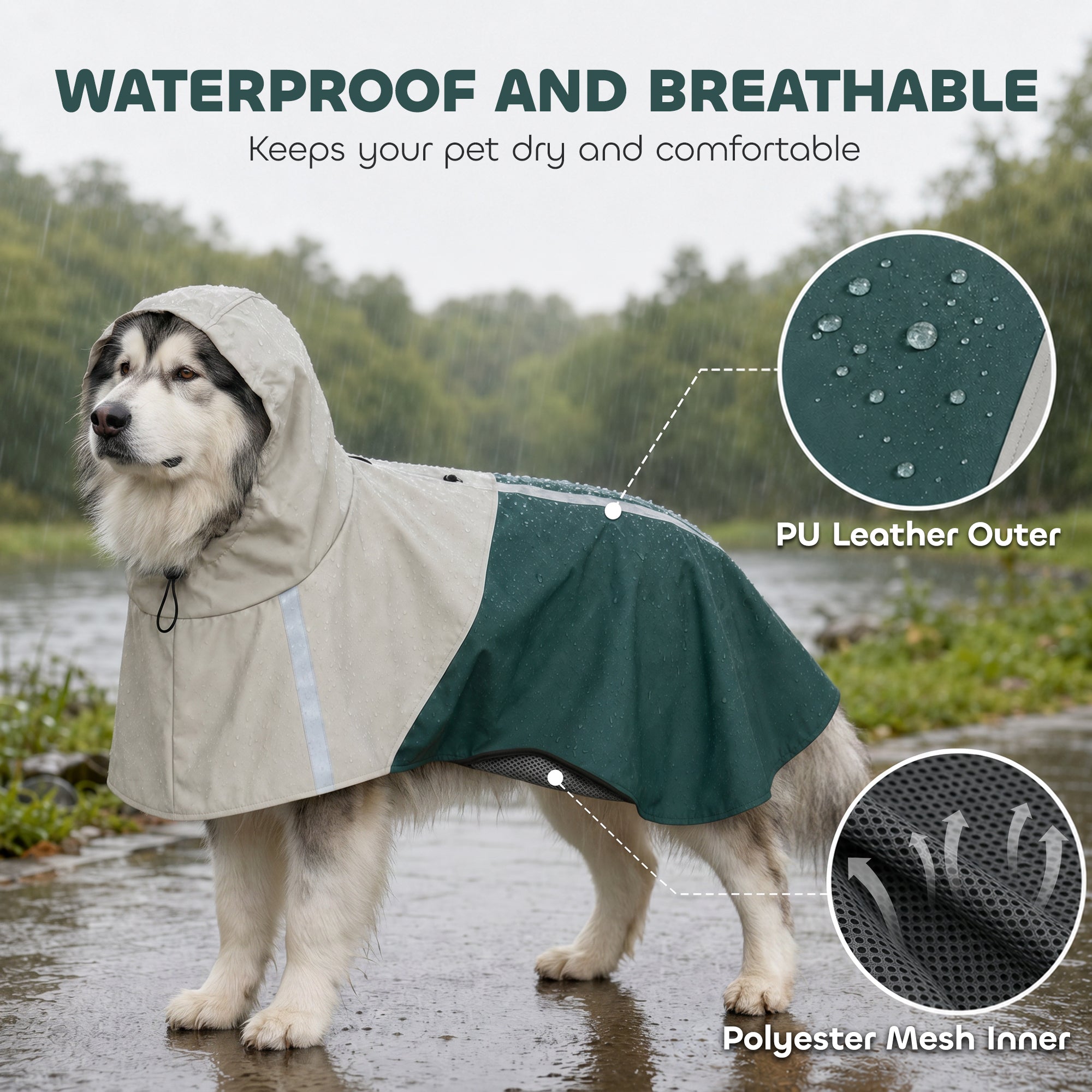 pawhut-imperm-able-chien-xl-vert-avec-capuche-bandes-r-fl-chissantes-et-trou-lai image 6