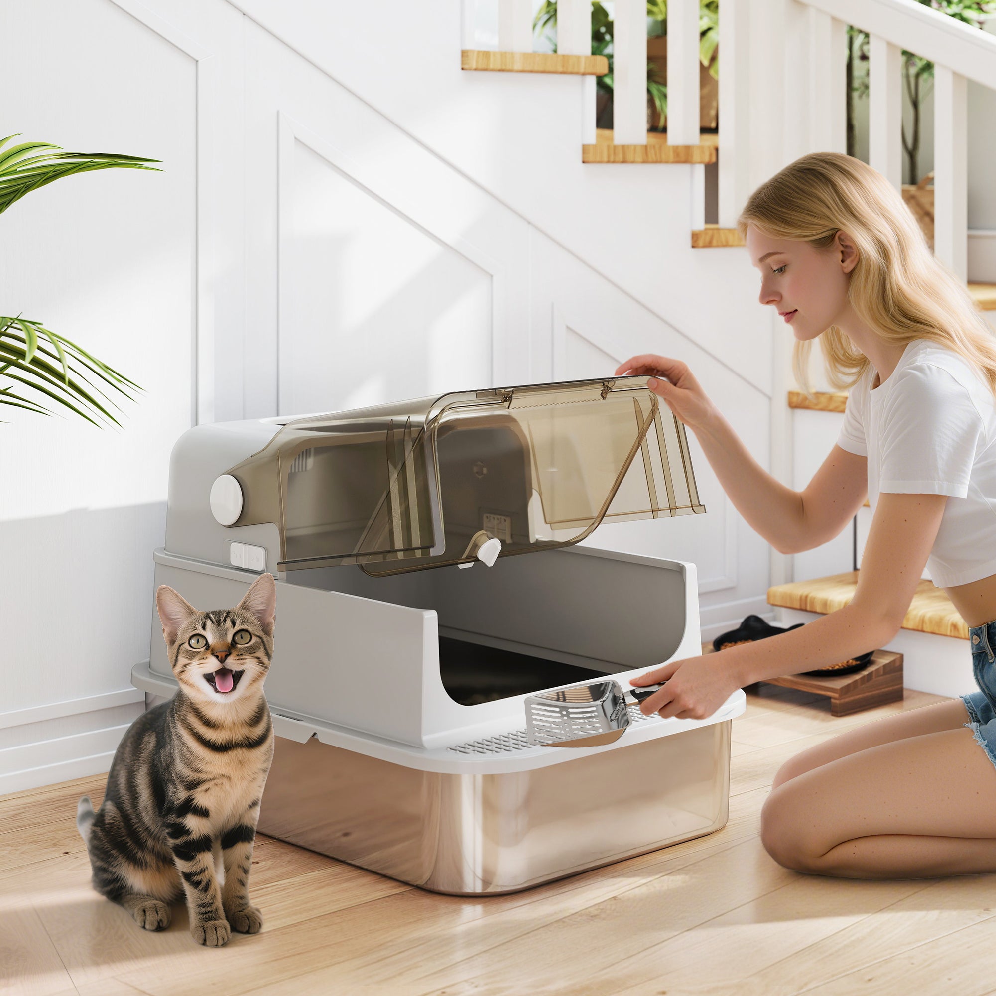 pawhut-bac-liti-re-chat-xxl-inox-ferm-anti-odeurs-70-cm image 3