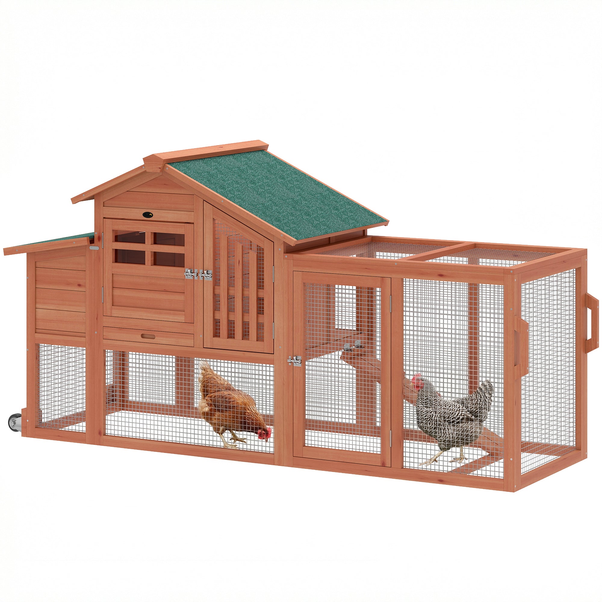 pawhut-poulailler-mobile-avec-enclos-orange-190-x-69-x-97-cm-pondoir-tiroir-et-r image 1