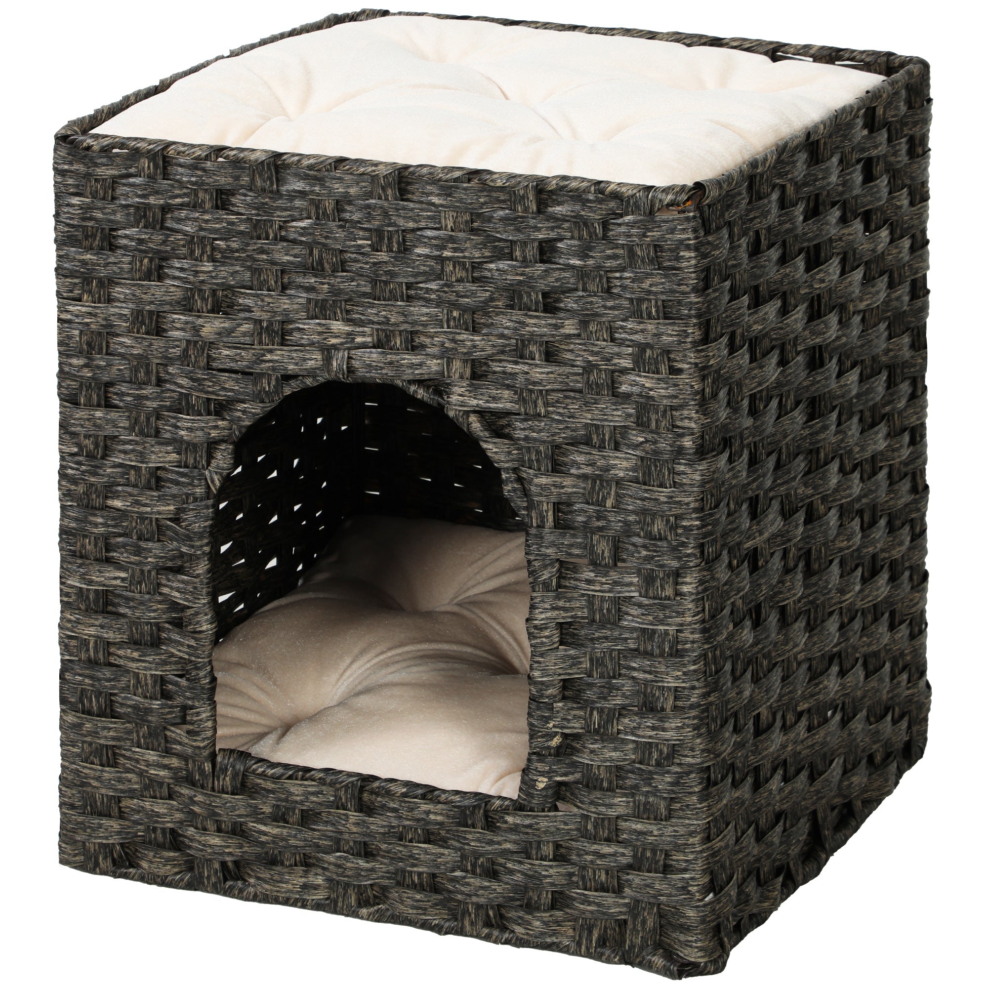 pawhut-maison-pour-chat-2-niveaux-en-rotin-tress-avec-coussins-lavables-43-x-40- image 2