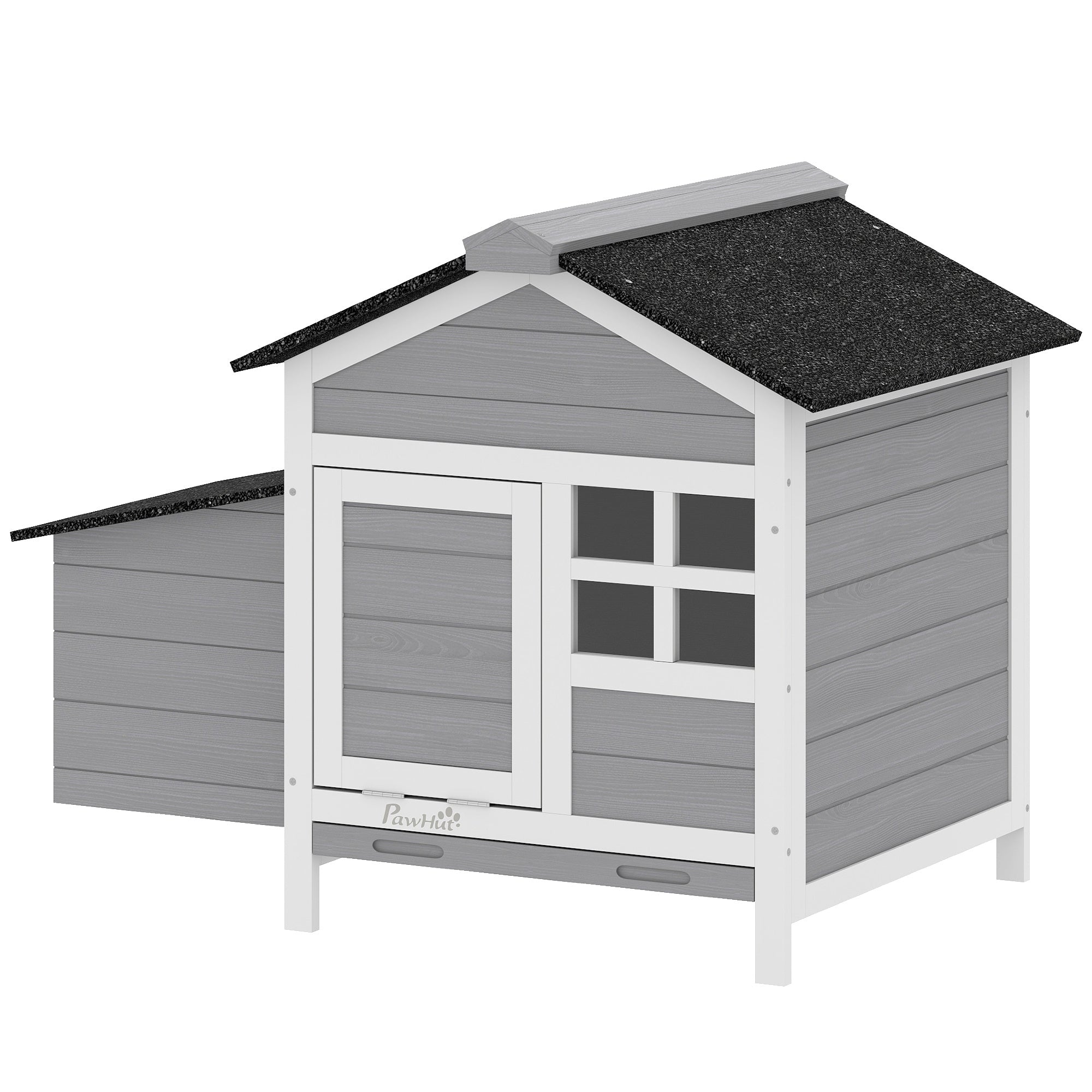 pawhut-poulailler-compact-avec-pondoir-et-bac-amovible-92x64x69-cm-gris image 2