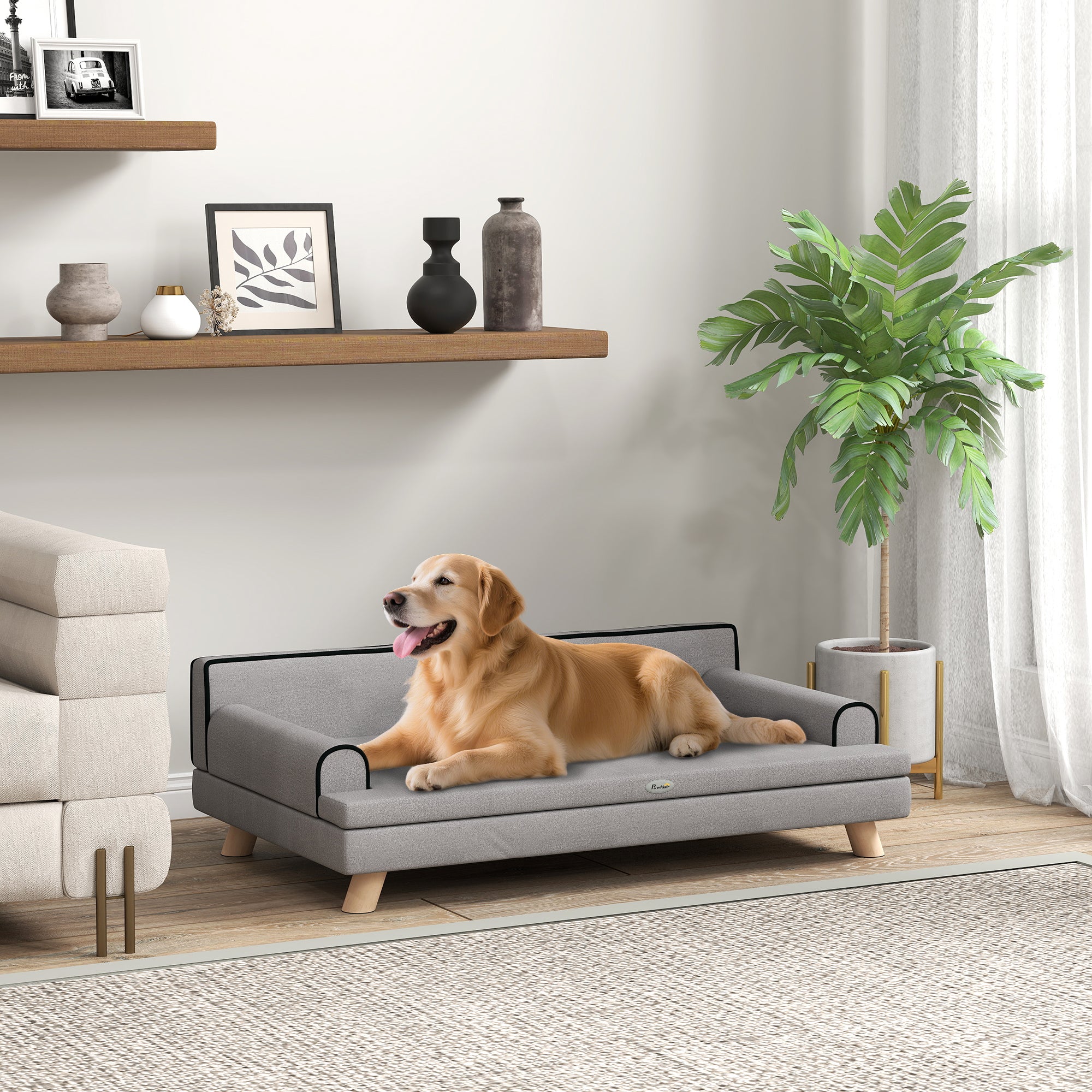 pawhut-canap-sur-lev-pour-chiens-moyens-grands-gris-clair image 3