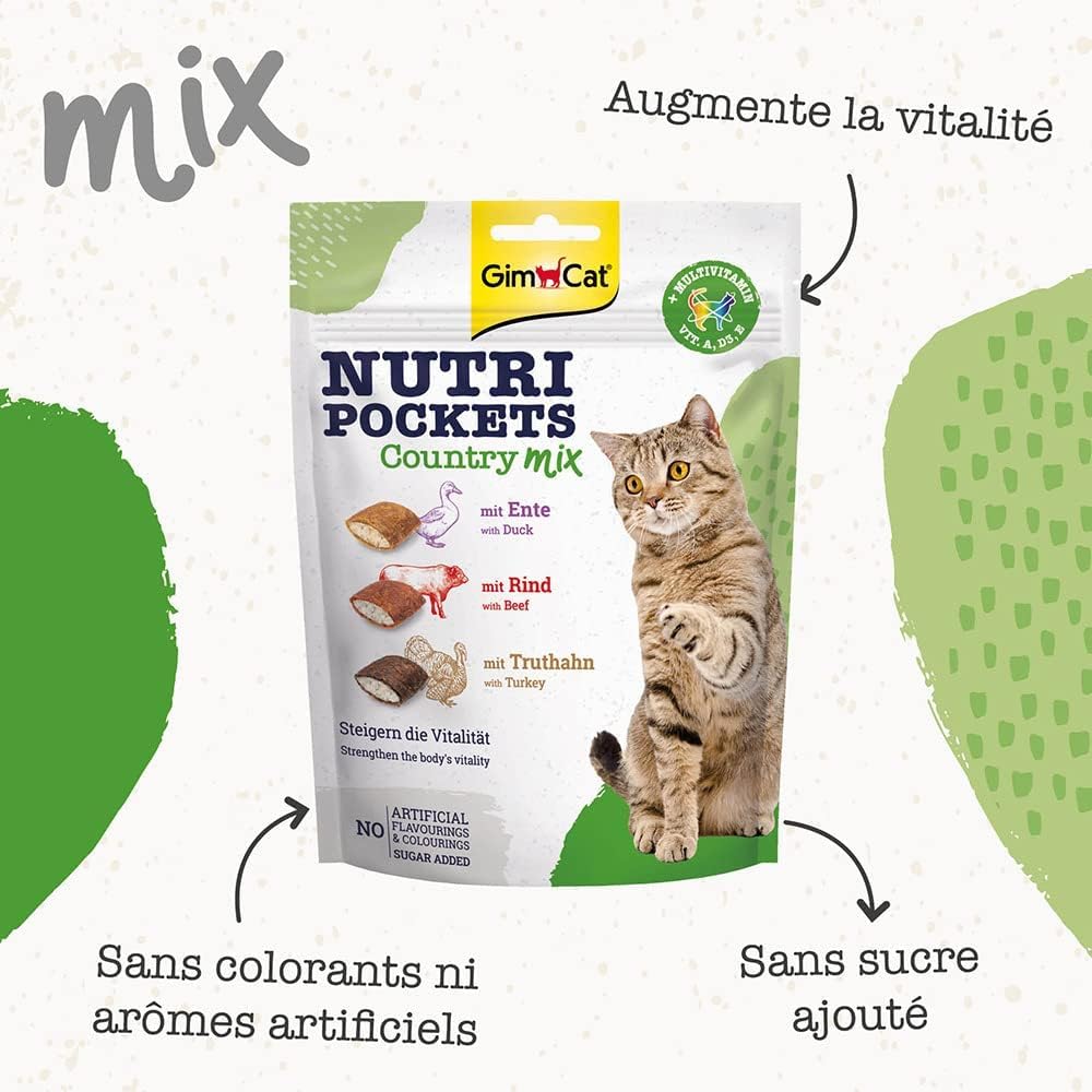 gimcat-nutri-pockets-country-mix-150-g-snack-croustillant-canard-b-uf-dinde image 3