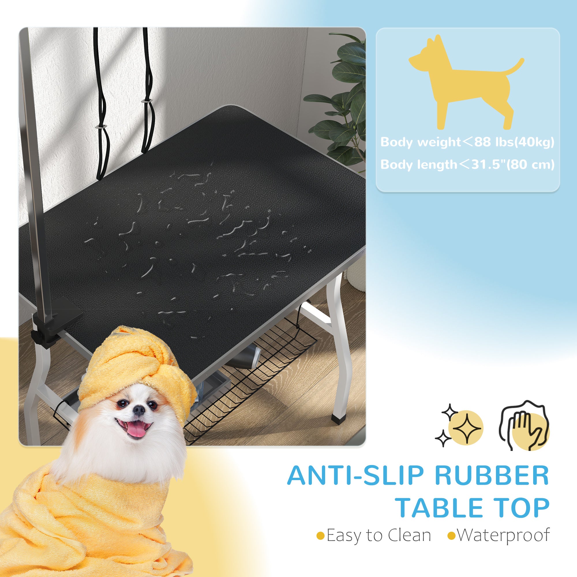 pawhut-table-de-toilettage-35-x-24-x-61-bras-r-glable-plateau-caoutchouc-noir image 7