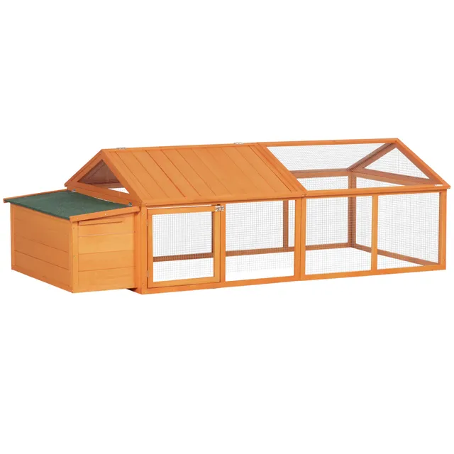 pawhut-poulailler-grand-enclos-95-pouces-avec-pondoir-et-toit-relevable-orange image 1