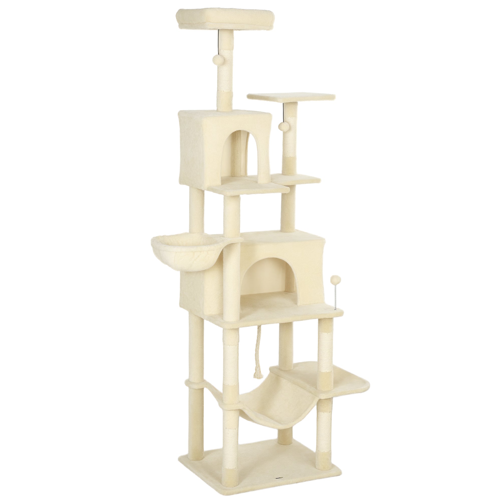 pawhut-grand-arbre-chat-202-cm-avec-6-griffoirs-2-niches-et-2-hamacs-beige image 2