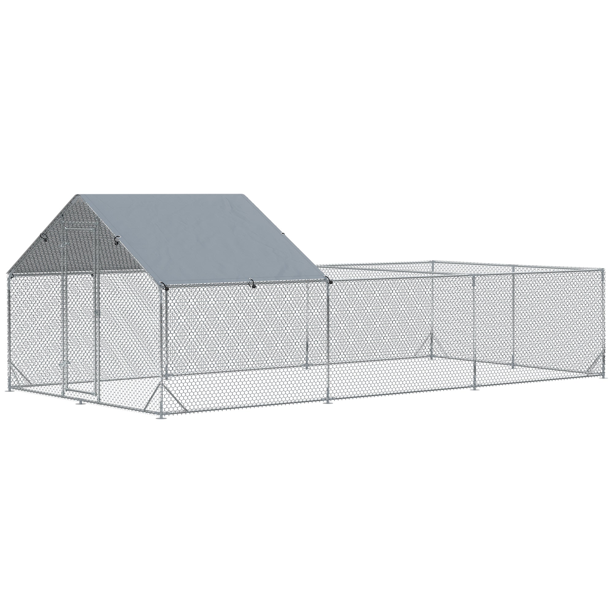 pawhut-grand-poulailler-enclos-m-tallique-6-m-avec-b-che-uv-argent image 1
