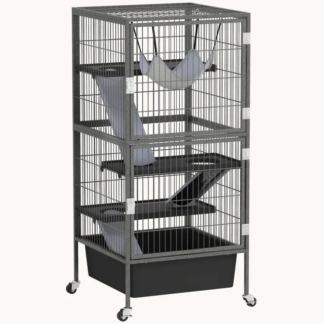 pawhut-cage-roulettes-4-niveaux-45-pouces-avec-bac-profond-6-pouces image 1