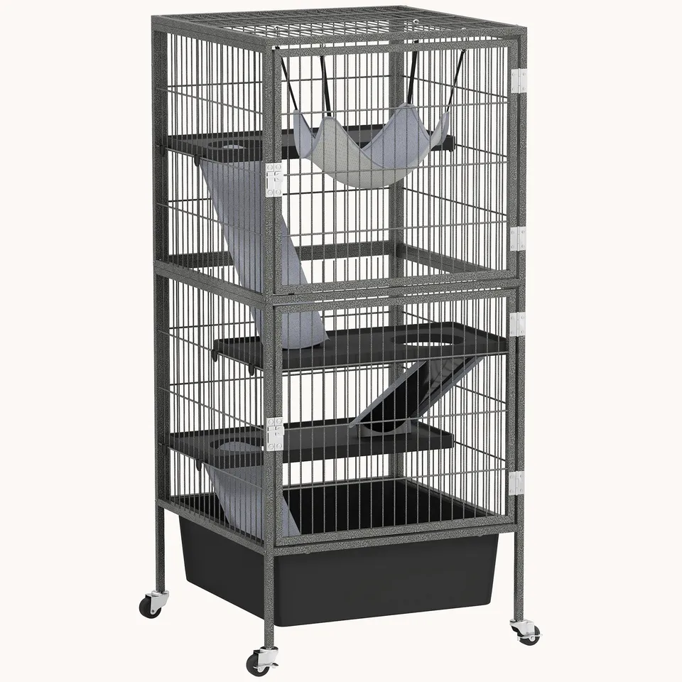 pawhut-cage-roulettes-4-niveaux-45-pouces-avec-bac-profond-6-pouces image 1
