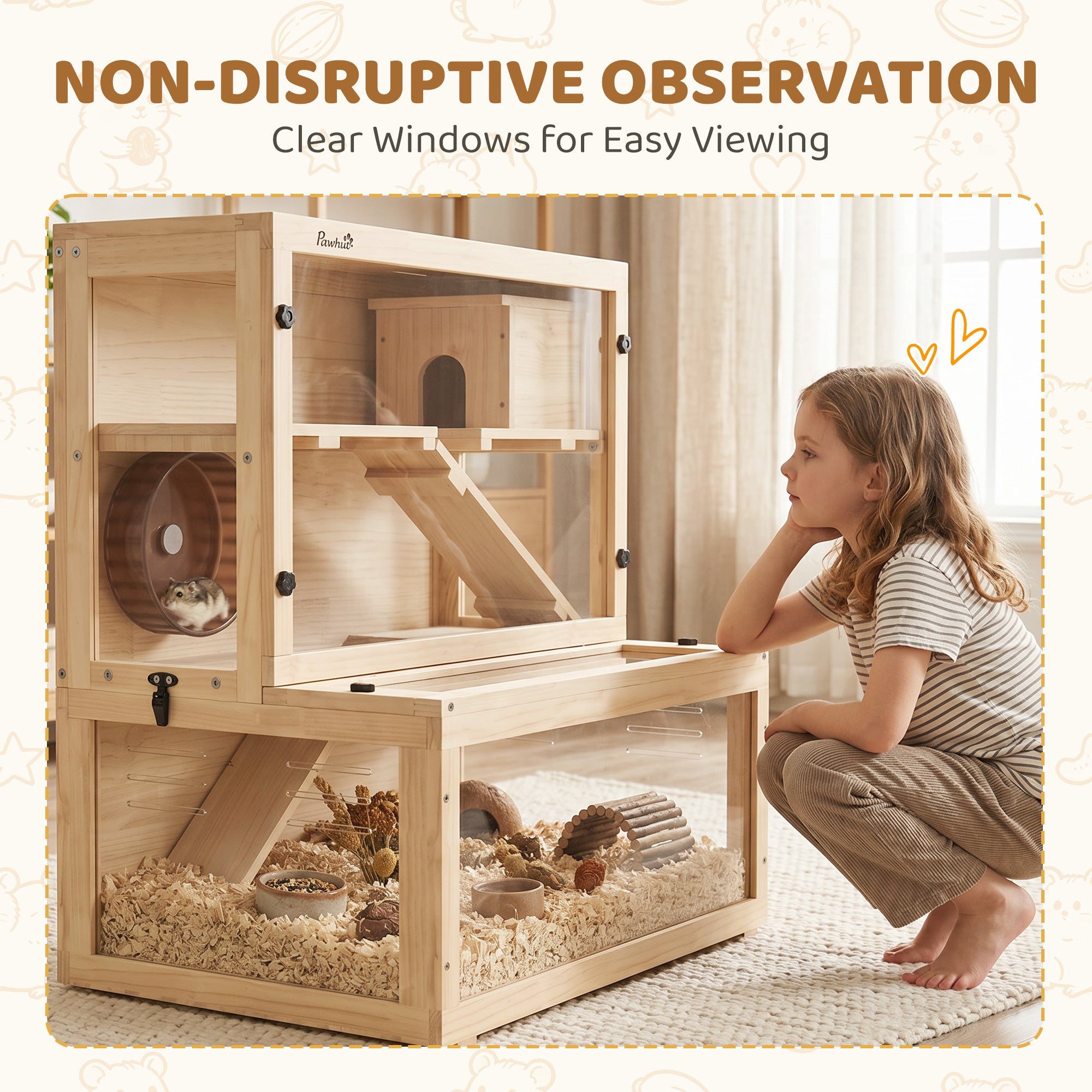 pawhut-cage-hamster-bois-3-tages-avec-cabane-roue-et-rampes-80-x-50-x-84-cm-natu image 8