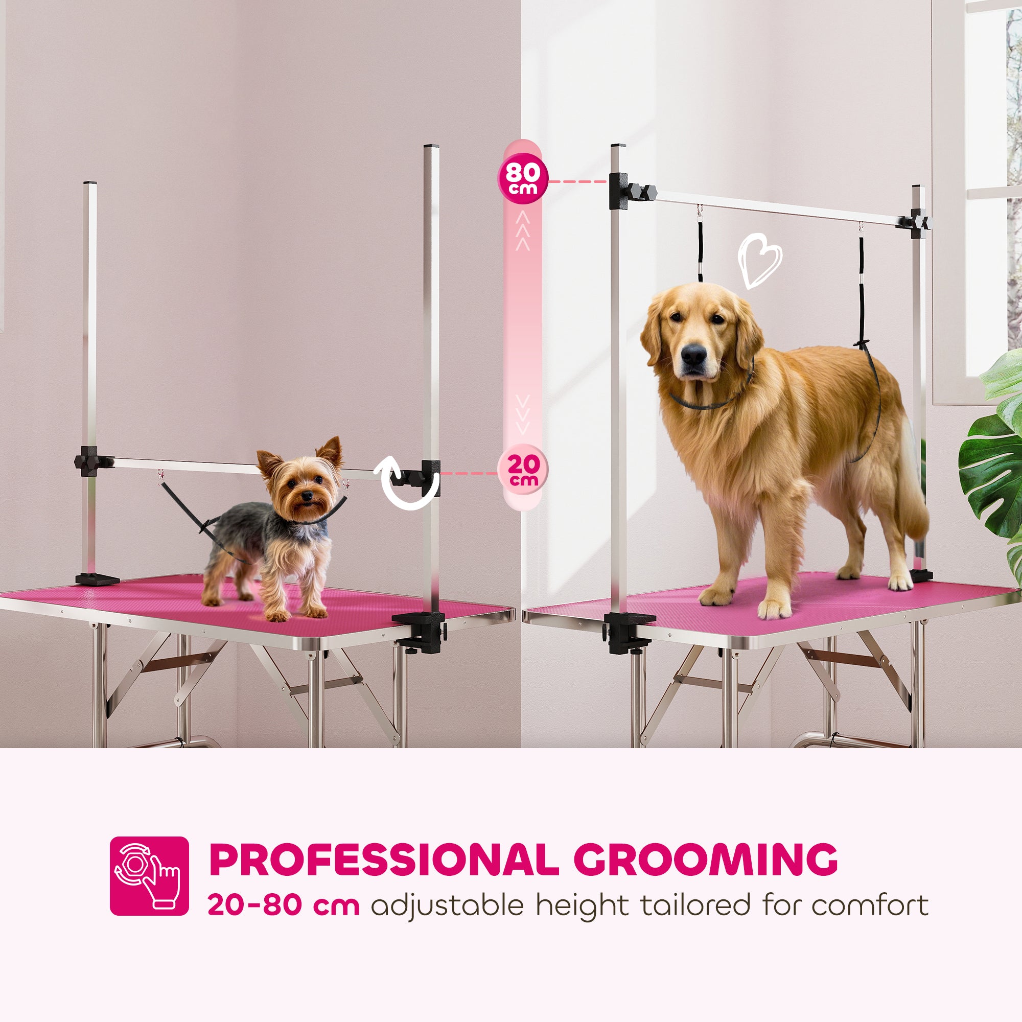 pawhut-table-de-toilettage-pliable-rose-107-x-60-x-164-cm-plateau-antid-rapant-j image 6