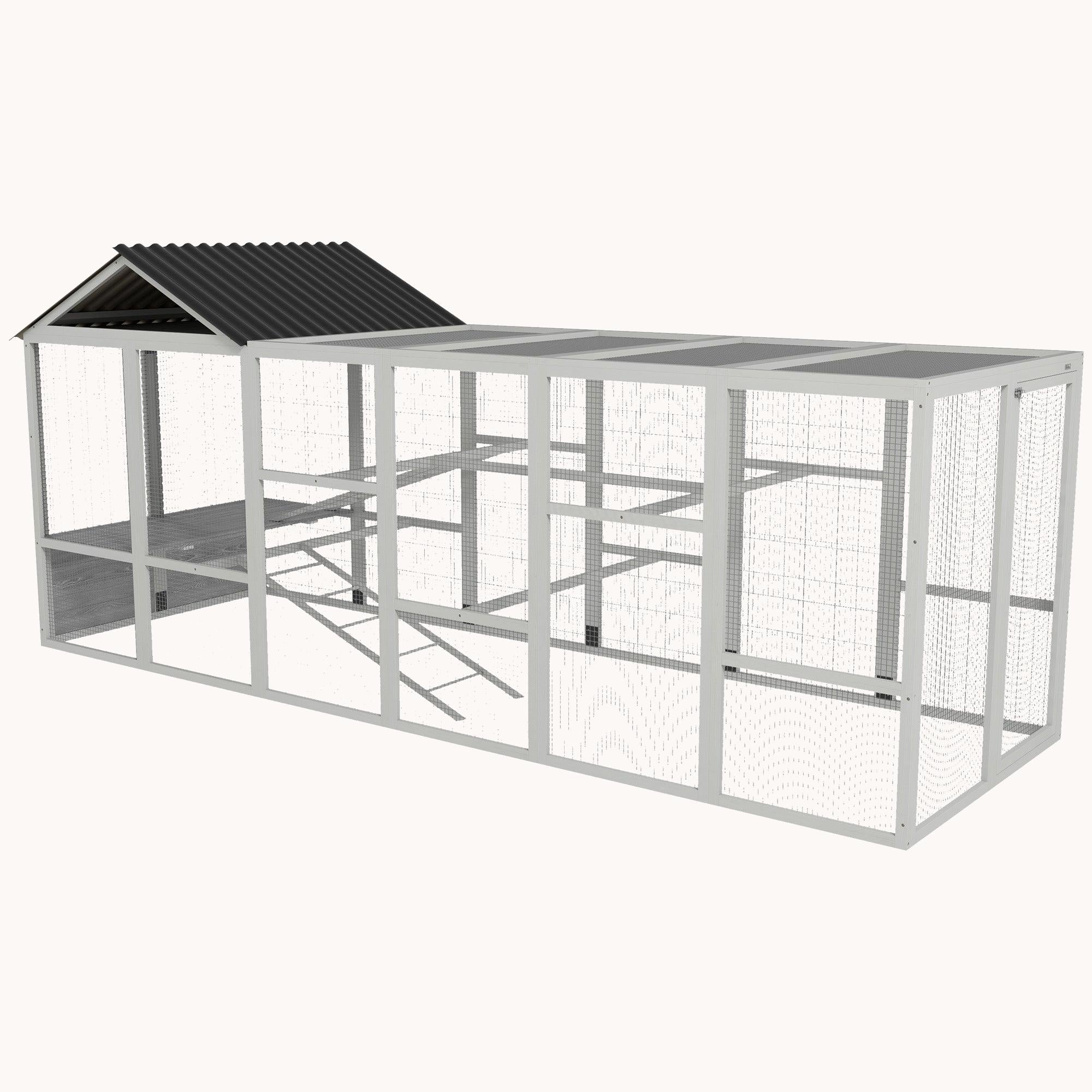enclos-poules-pawhut-gris-avec-rangement-perchoirs-2-niveaux-et-chelles-extensio image 1