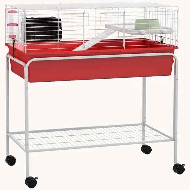 pawhut-cage-pour-animaux-2-tages-avec-support-amovible-tag-re-et-roues-89-5x47x8 image 1