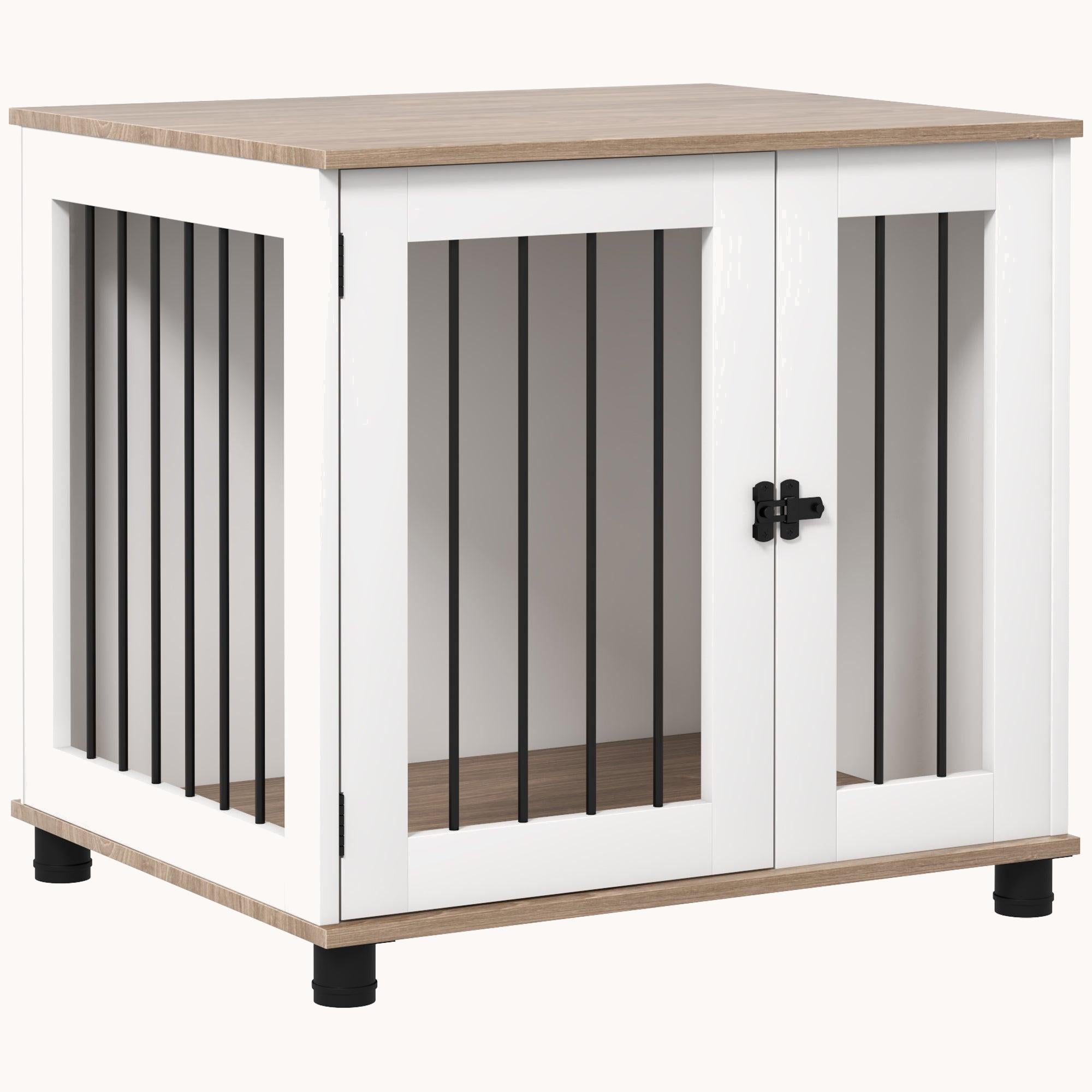 pawhut-cage-meuble-marron-pour-chiens-petits-et-moyens-avec-double-porte image 1