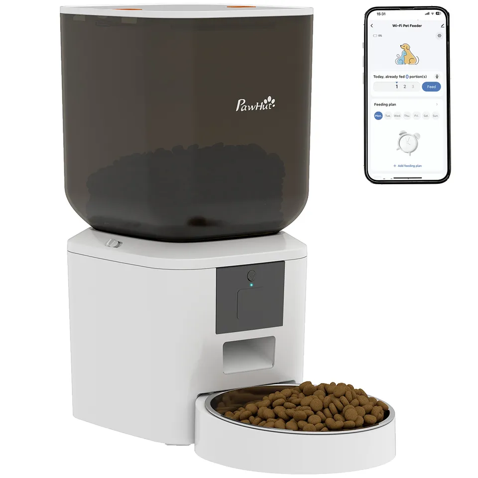 pawhut-distributeur-croquettes-chat-automatique-wifi-8l-avec-appel-repas image 1
