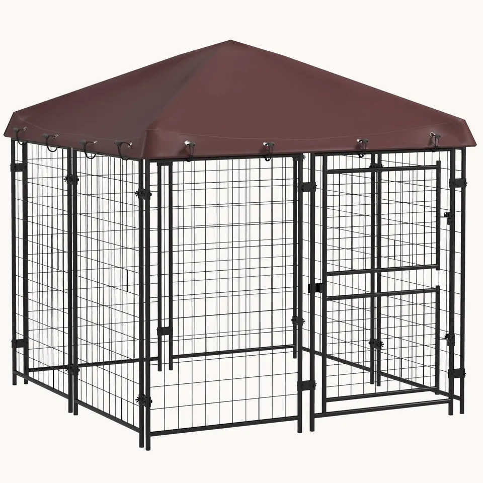 pawhut-chenil-ext-rieur-tanche-140-x-140-x-152-cm-double-porte-pour-chiens-marro image 1