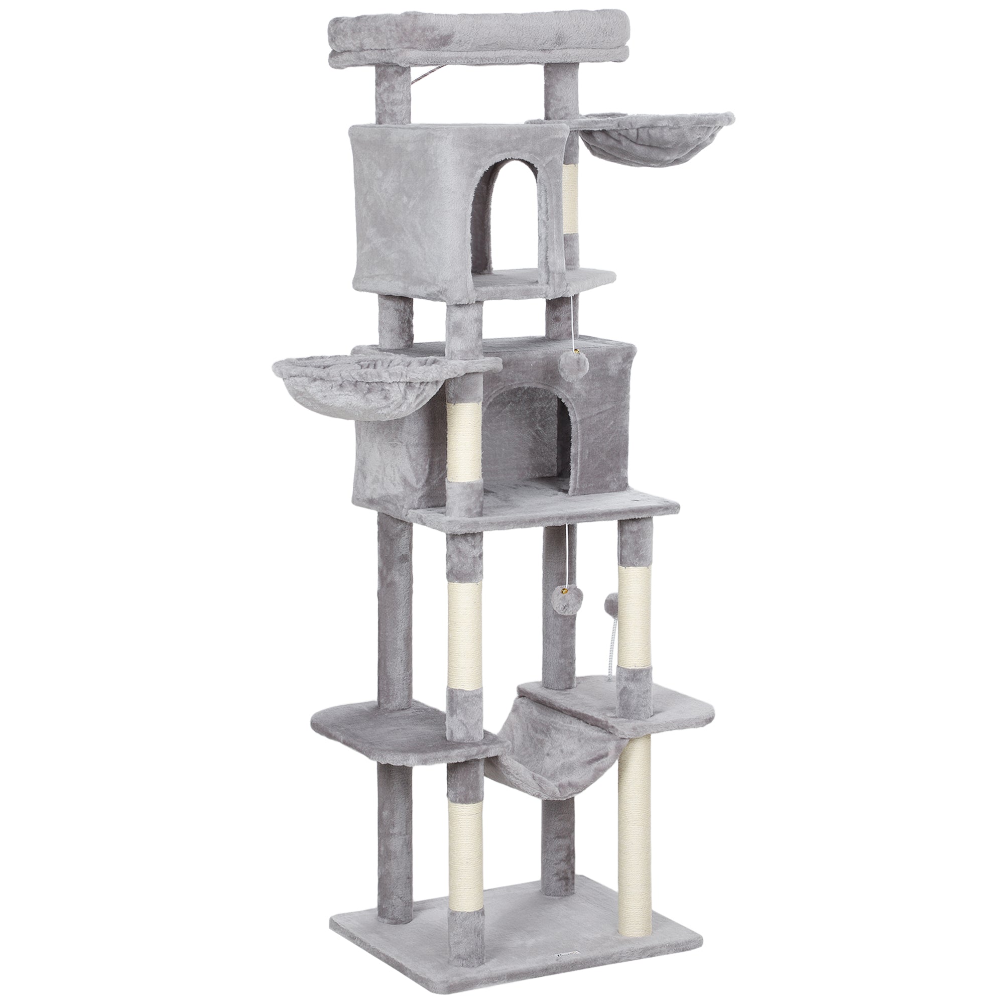 pawhut-arbre-chat-175-cm-avec-2-niches-3-hamacs-gris-clair image 2
