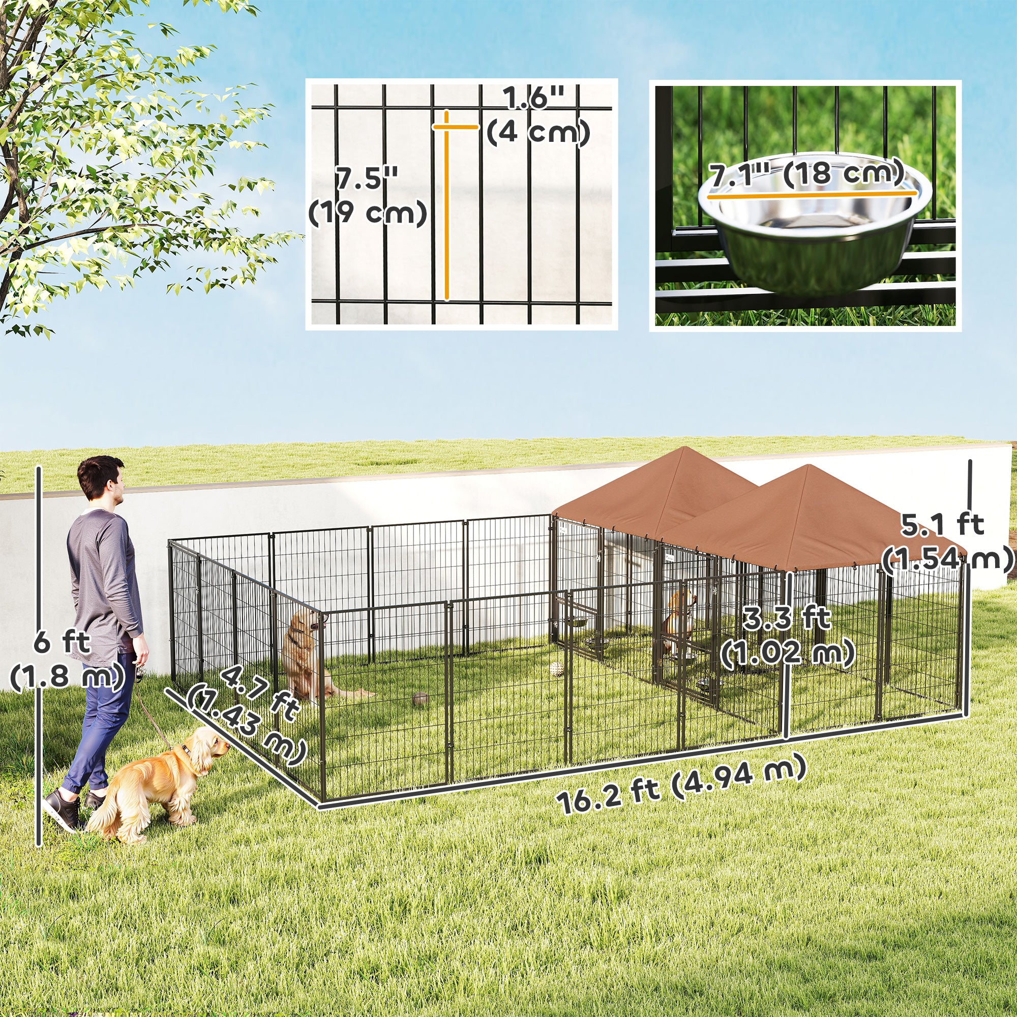 pawhut-chenil-ext-rieur-pour-chien-2-pi-ces-avec-gamelles-et-toit-imperm-able-ca image 5