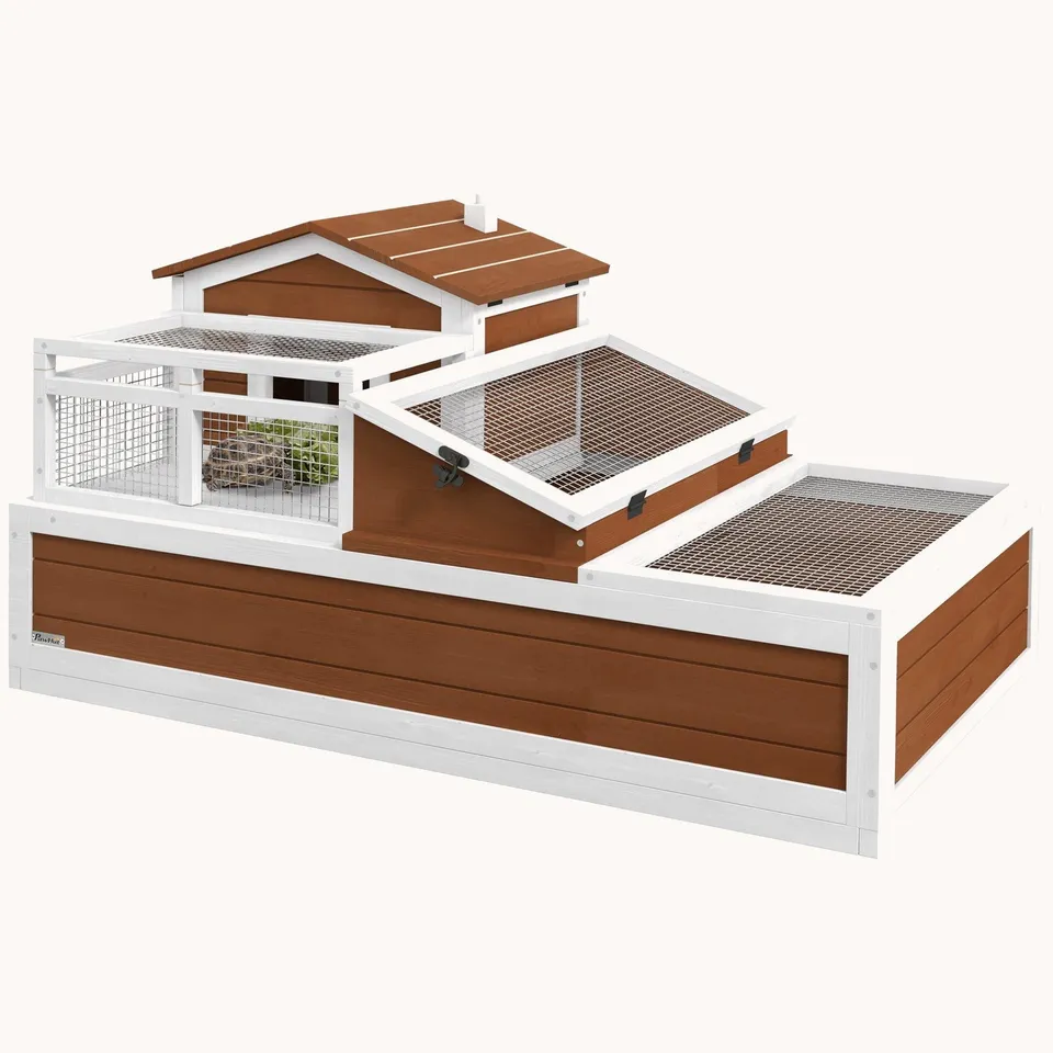 pawhut-maison-tortue-bois-2-tages-3-pi-ces-44-avec-balcon-et-toit-ouvrable-caf image 1