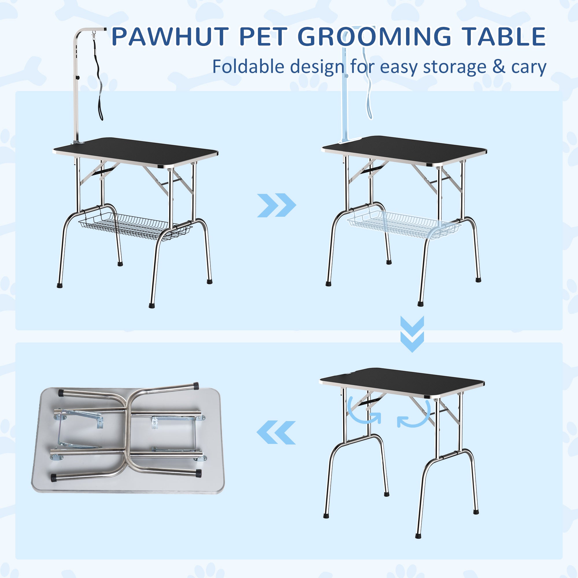 pawhut-table-de-toilettage-pliable-36-avec-bras-r-glable-noire image 6