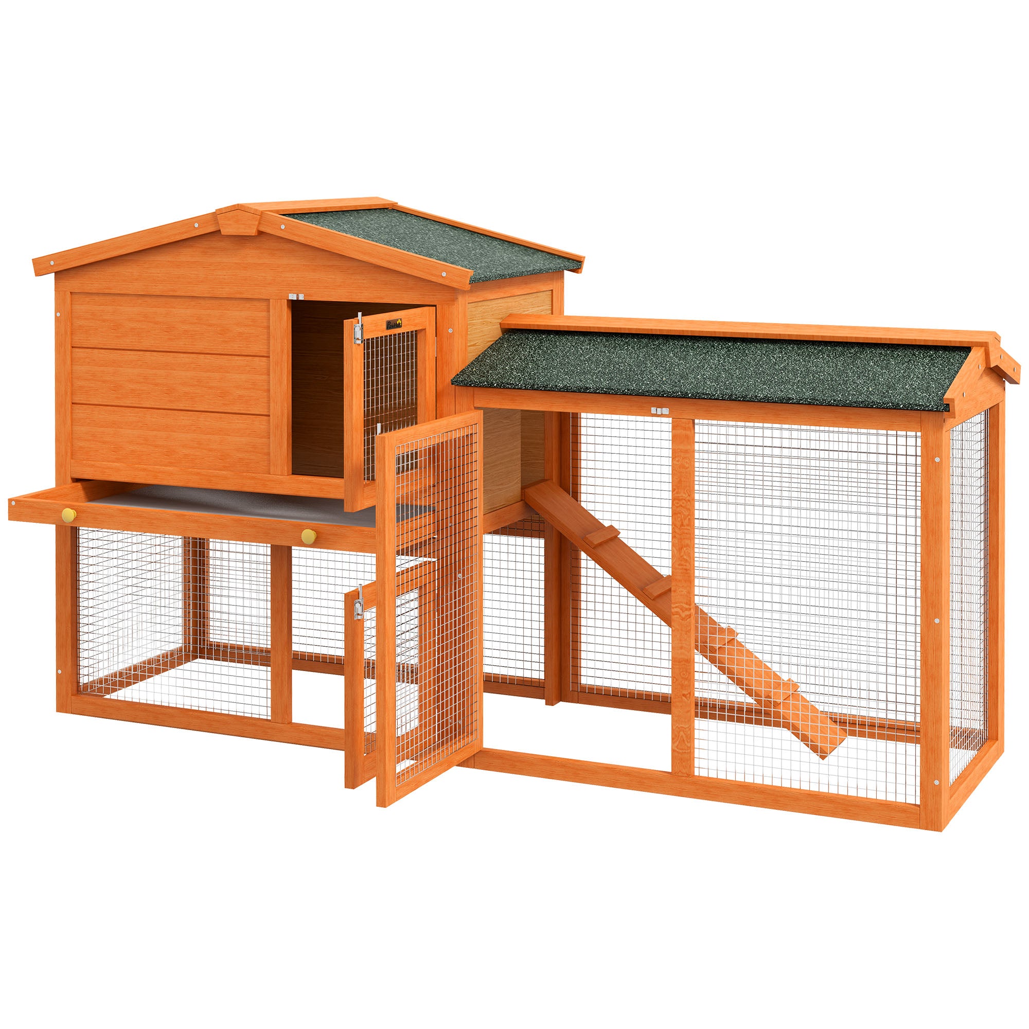 pawhut-cage-lapin-2-niveaux-avec-rampe-et-tiroir-orange image 2