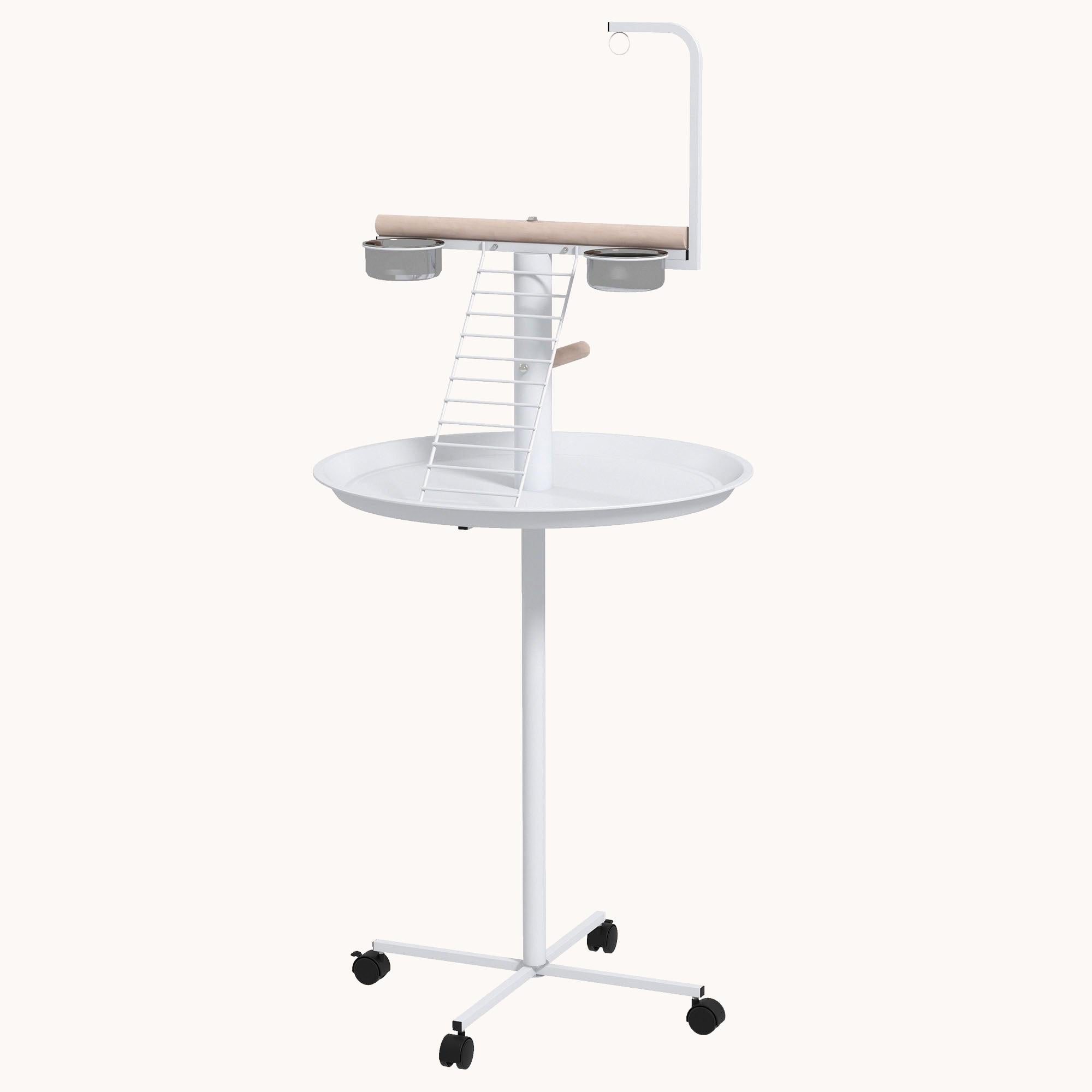 pawhut-perchoir-perroquet-sur-roulettes-avec-perches-et-mangeoires-inox-blanc image 3
