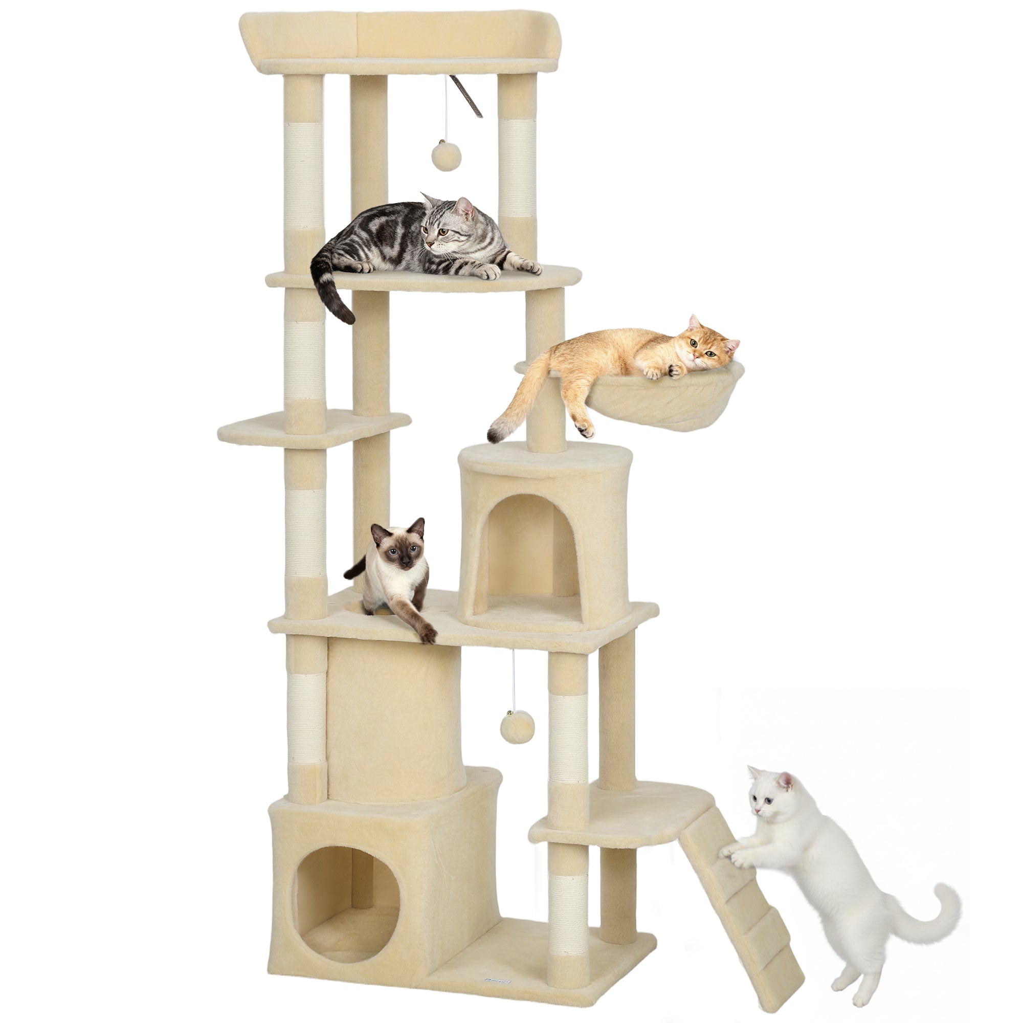 pawhut-grand-arbre-chat-170-cm-7-griffoirs-2-niches-hamac-beige image 1