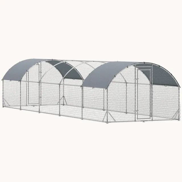pawhut-enclos-ext-rieur-m-tal-xl-31-2-pieds-avec-b-che-imperm-able-argent image 1