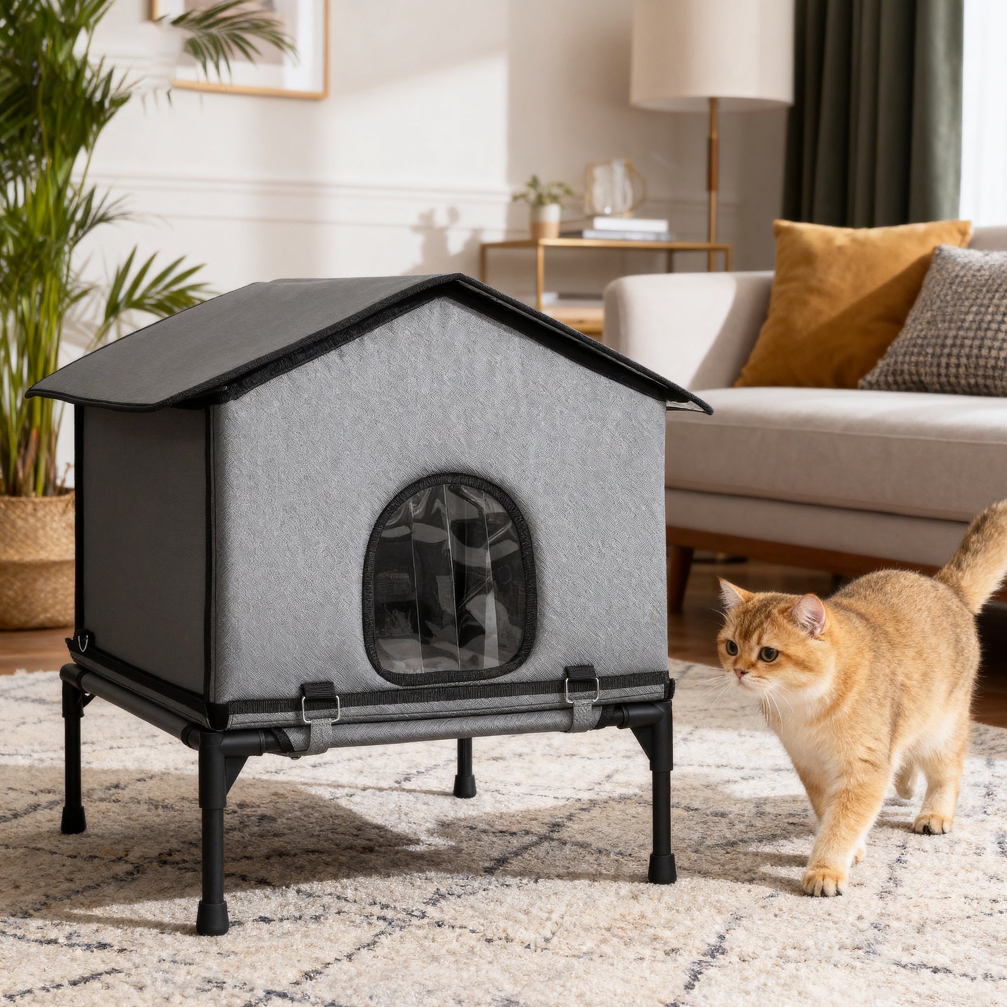 pawhut-maison-d-ext-rieur-sur-lev-e-pour-chat-avec-lit-amovible-gris image 3