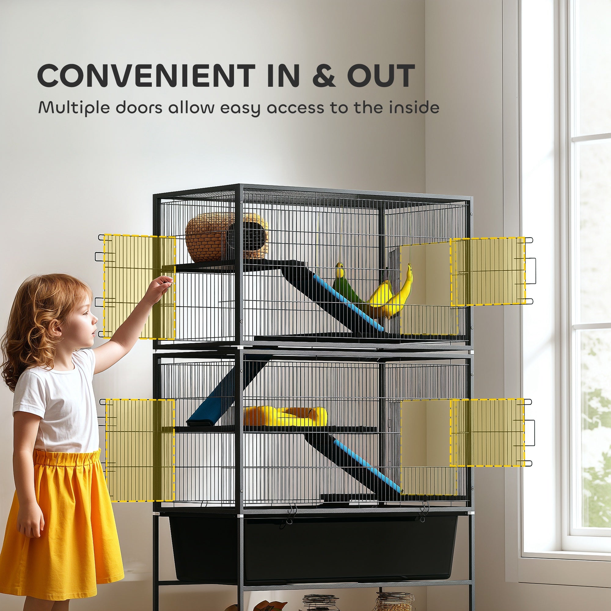 pawhut-cage-5-niveaux-pour-petits-animaux-avec-hamac-et-roulettes-gris-anthracit image 8