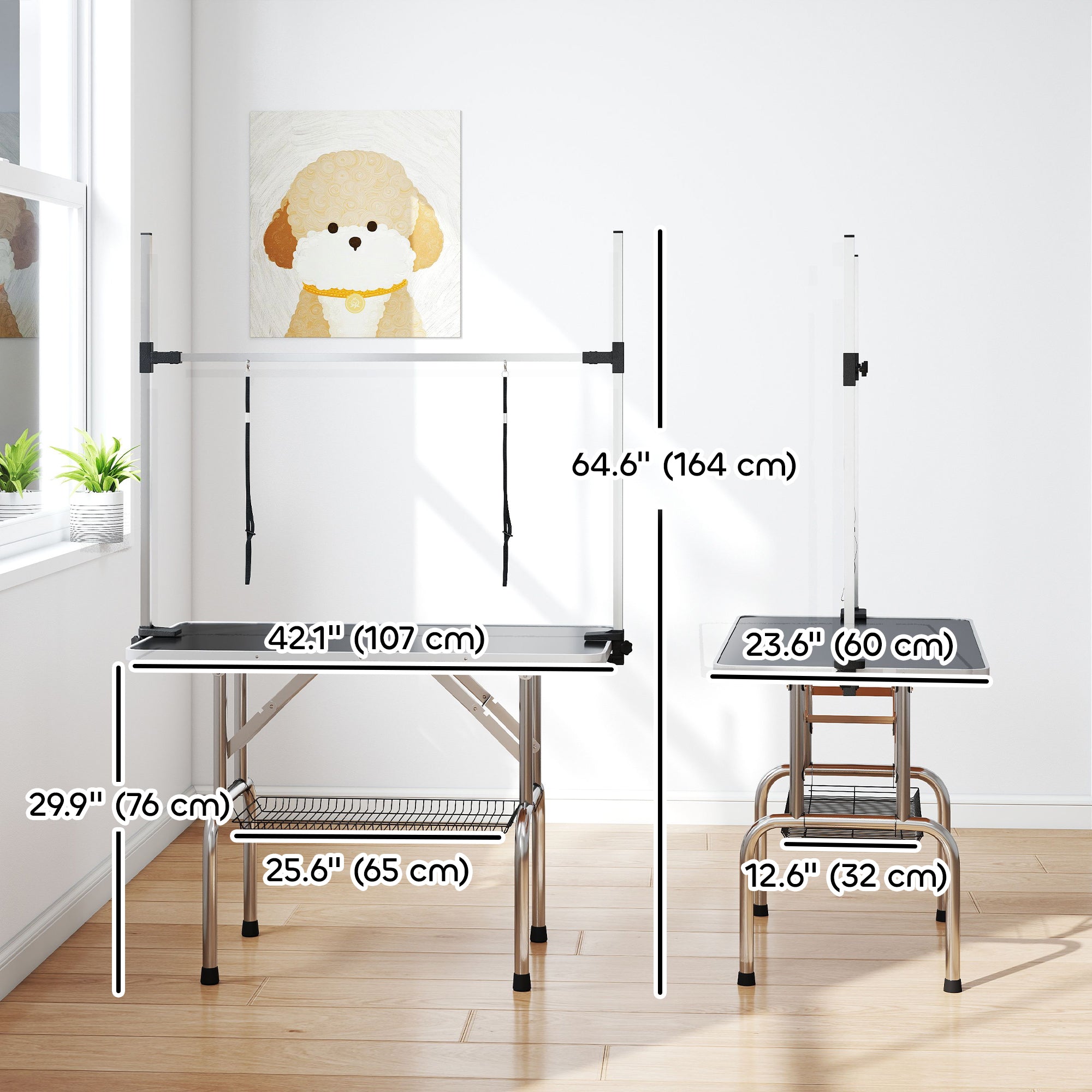 pawhut-table-de-toilettage-pliante-pour-chien-109-cm-avec-bras-20-81-cm-et-2-lon image 5