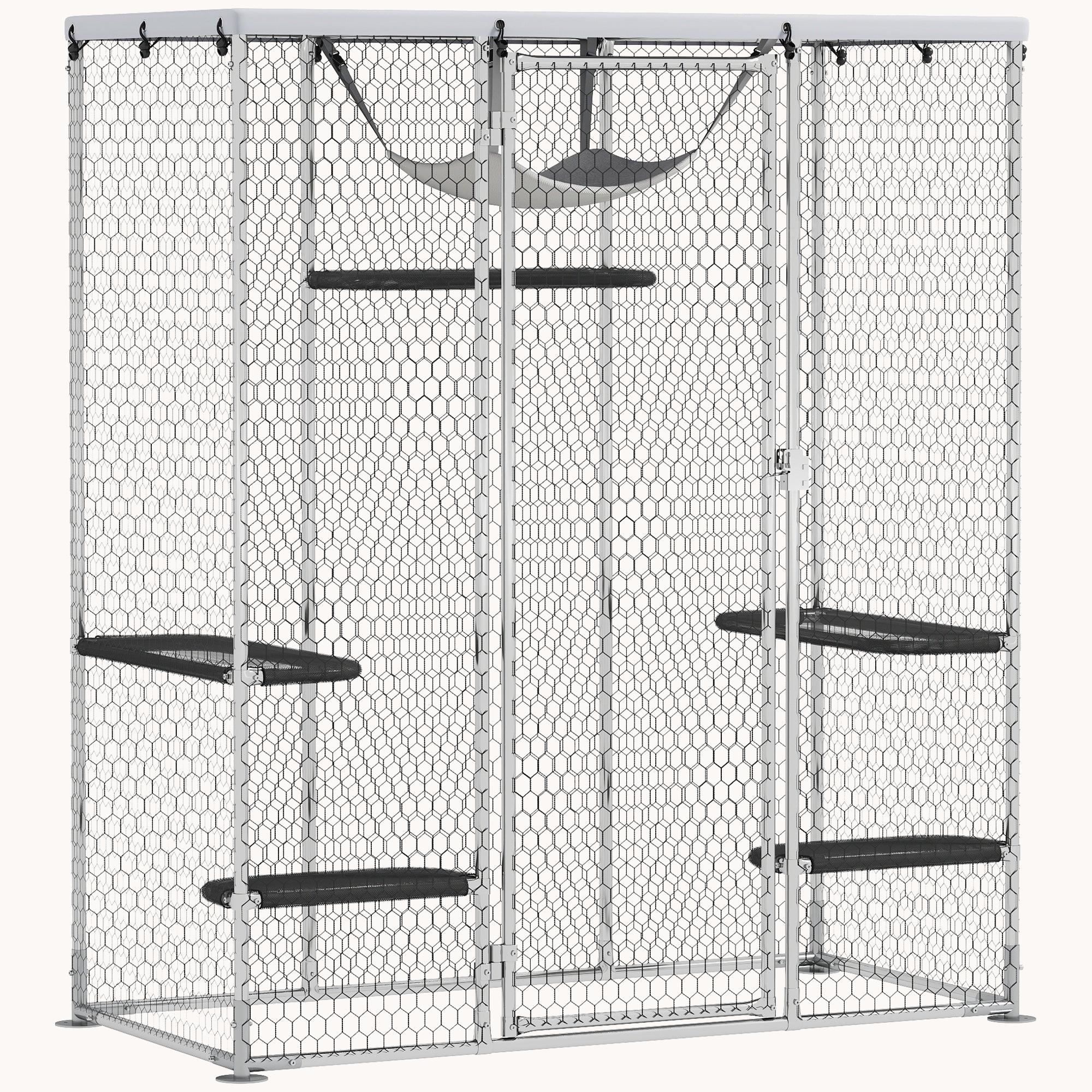 pawhut-catio-enclos-ext-rieur-m-tal-5-plateformes-hamac-b-che image 1