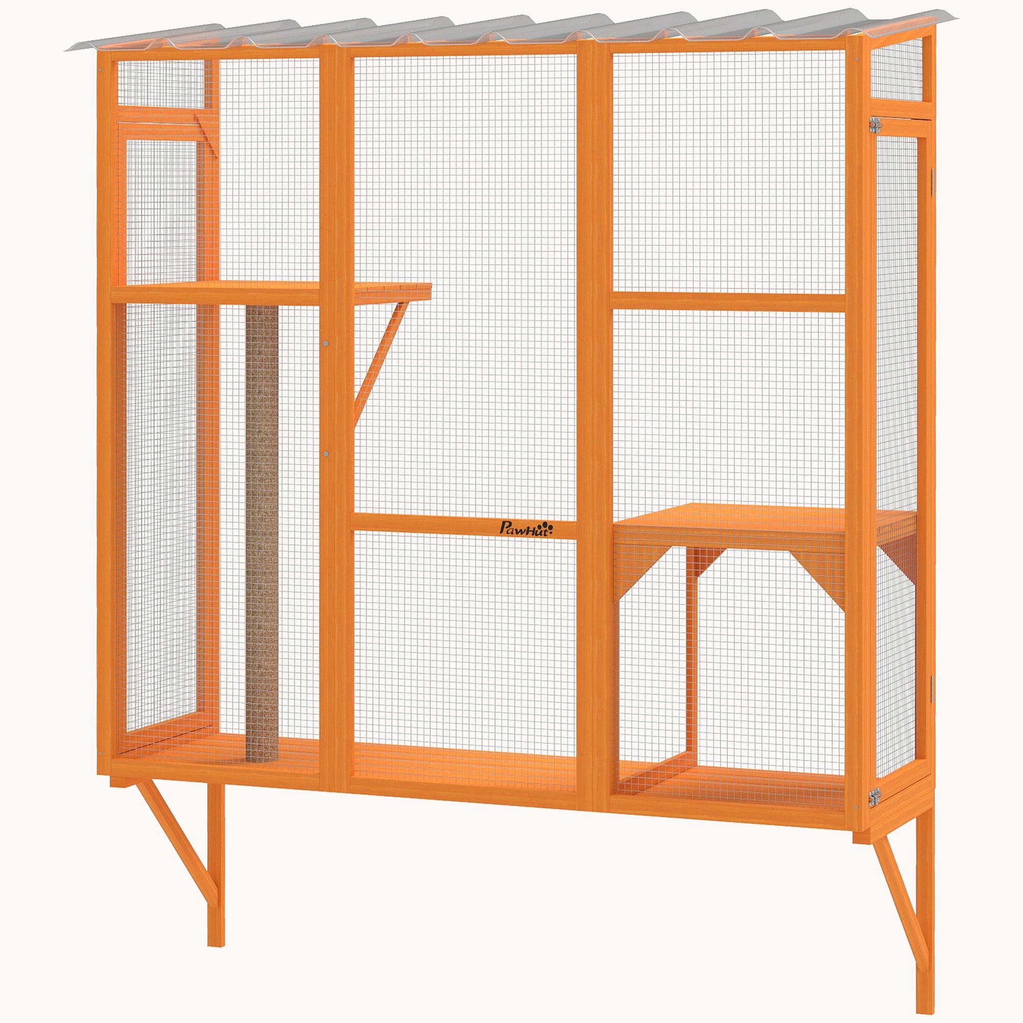 pawhut-arbre-chat-mural-fen-tre-155-cm-2-3-chats-avec-plateformes-orange image 3