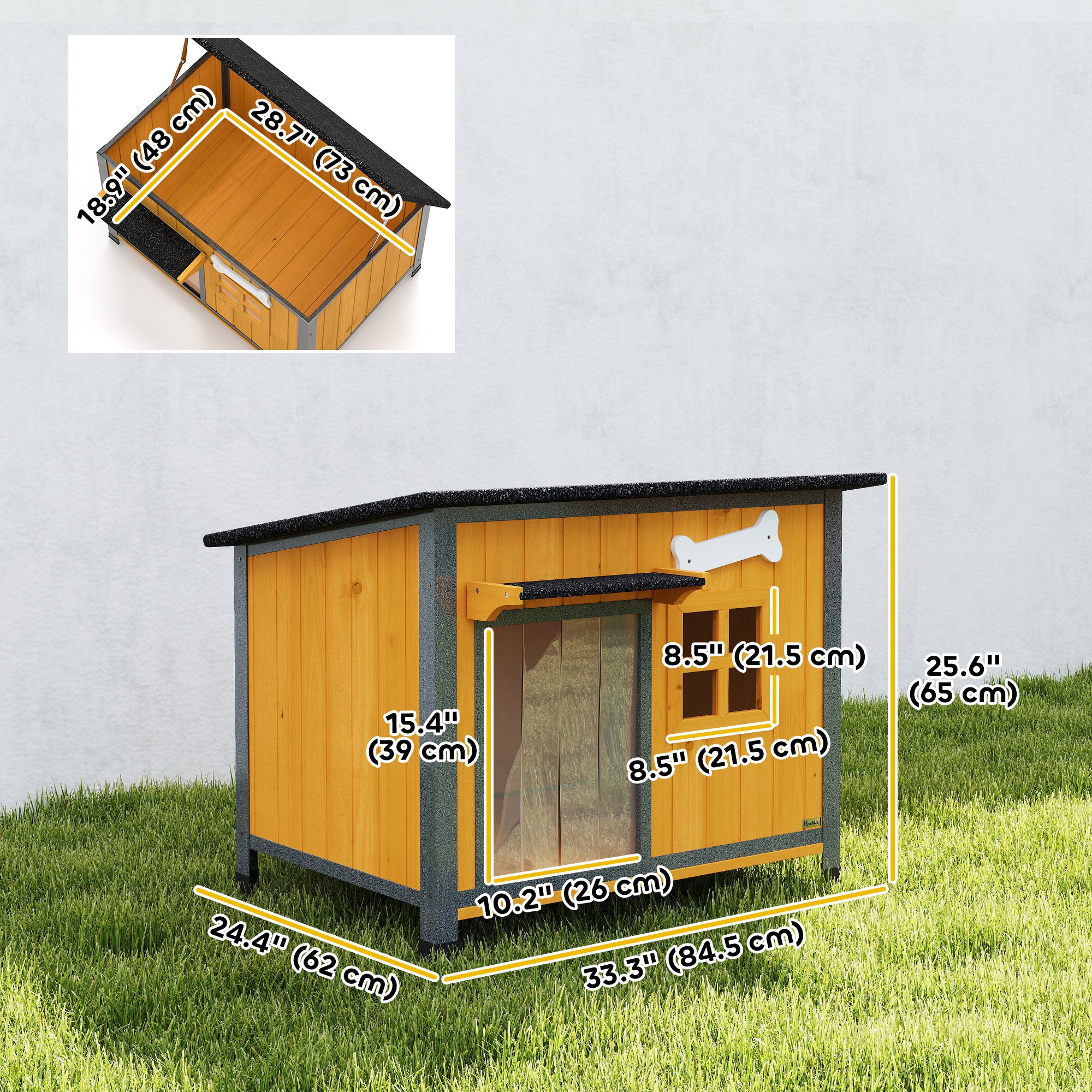 pawhut-niche-chien-bois-et-acier-toit-ouvrable-jaune image 5